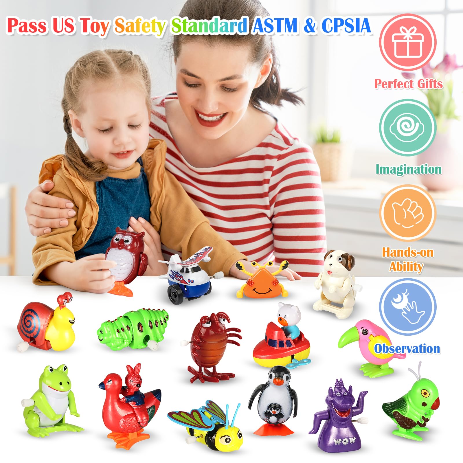 32 PCS Assorted Wind-up Toys for Kids - Bulk Windup Animals Walking, Jumping, Swimming & Flipping Clockwork Toys - Perfect for Classroom Party Favors, Easter Egg Fillers & Birthday Gifts - Fun Educational Toys for Toddlers & Preschoolers