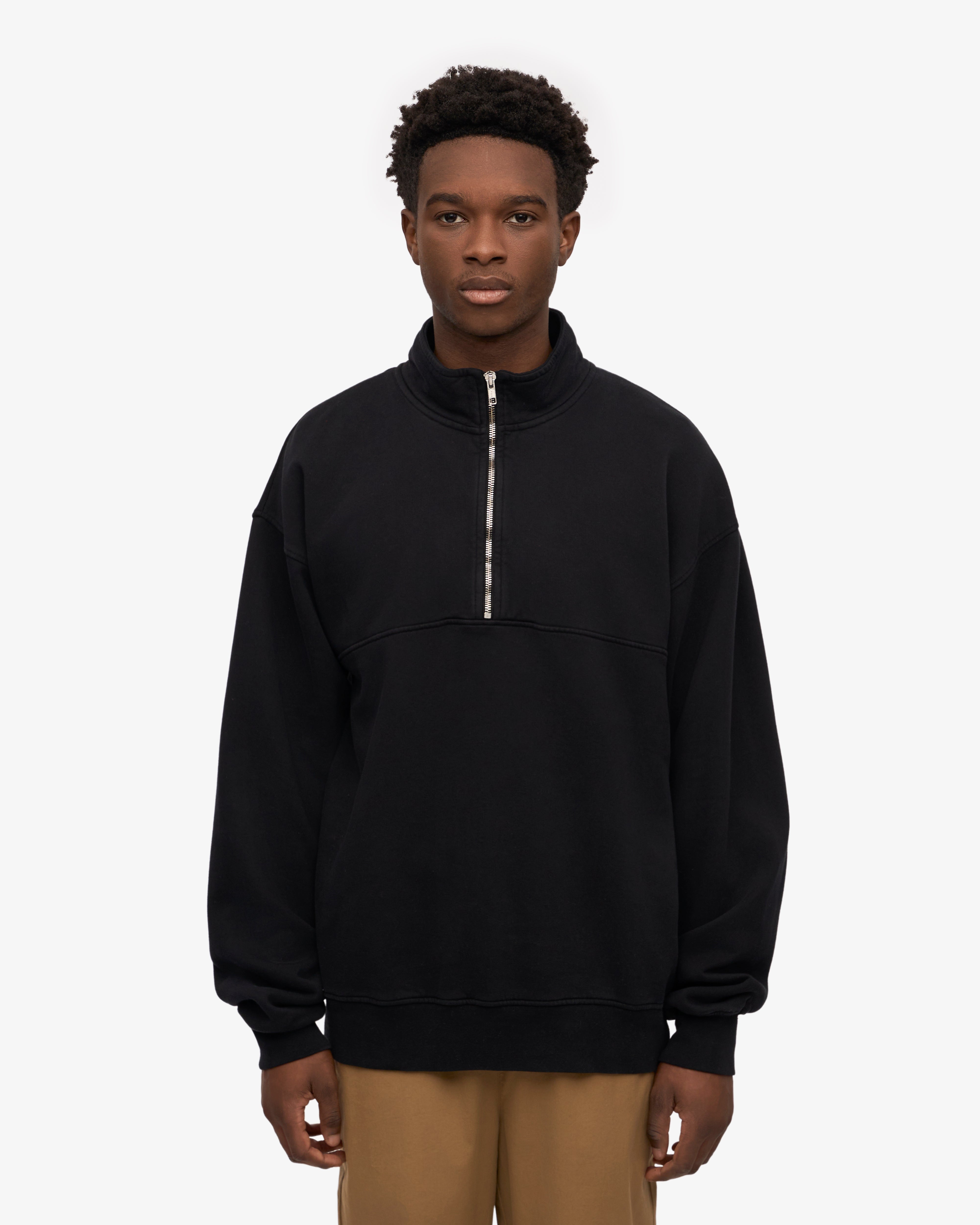 Organic Quarter Zip Pullover Sweatshirt for Men & Women - Soft & Comfortable Deep Black Fleece - Perfect for Casual Wear, Outdoor Activities & Layering in Cool Weather