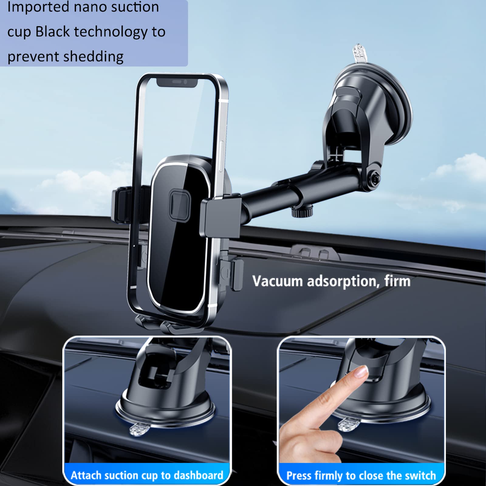 Universal Car Phone Mount - Military-Grade Suction Cup, Hands-Free Dashboard & Windshield Smartphone Holder for All Phones - Perfect for GPS Navigation, Rideshare Driving & Road Trips