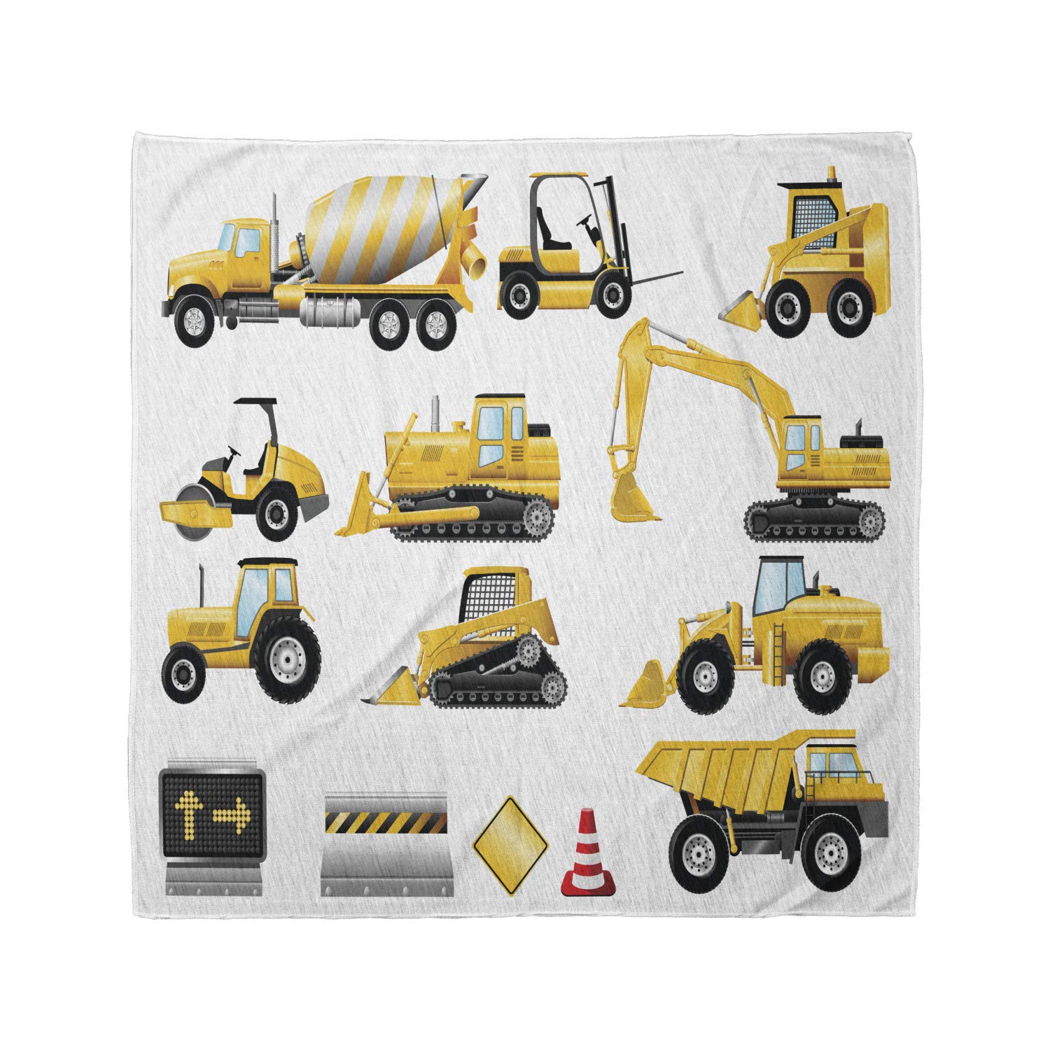 Ambesonne Cartoon Unisex Bandana - Yellow Construction Site Print in Earth Yellow, Black & Red | Perfect for Outdoor Activities, Cosplay & Fashion Accessories