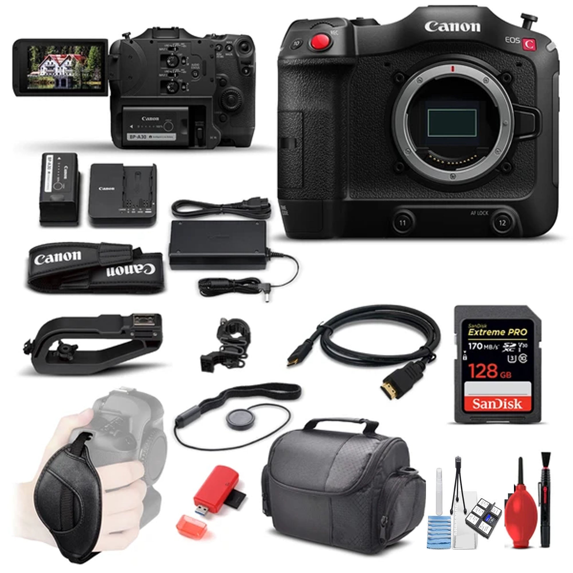 Canon EOS C70 Cinema Camera with RF Lens Mount - 128GB SD Card, Protective Case & Accessories Kit - Professional 4K Video Recording for Filmmaking, Documentary & Live Streaming