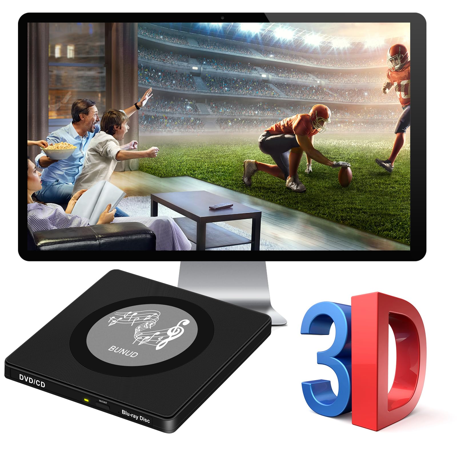 External USB Blu Ray DVD CD Burner Drive - BD Player with Read/Write Function, 2 USB Ports & TF/SD Card Slots - Compatible with Windows 11, MacBook Pro/Air, Laptops & PCs - Perfect for Movie Watching, Data Backup & Media Creation