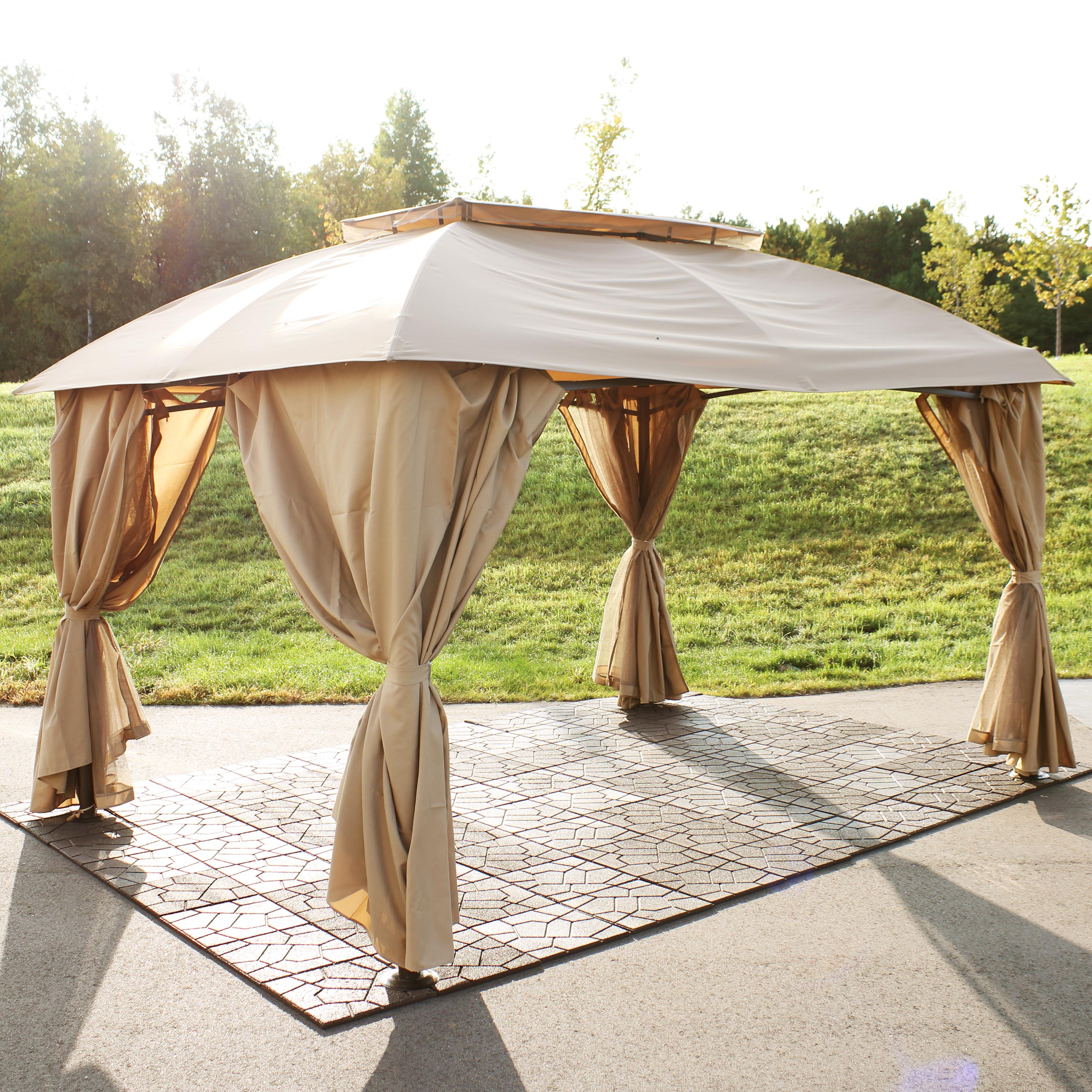 10' x 13' Outdoor Gazebo with Mesh Screens & Privacy Walls - Perfect for Patio, Backyard, and Garden Relaxation
