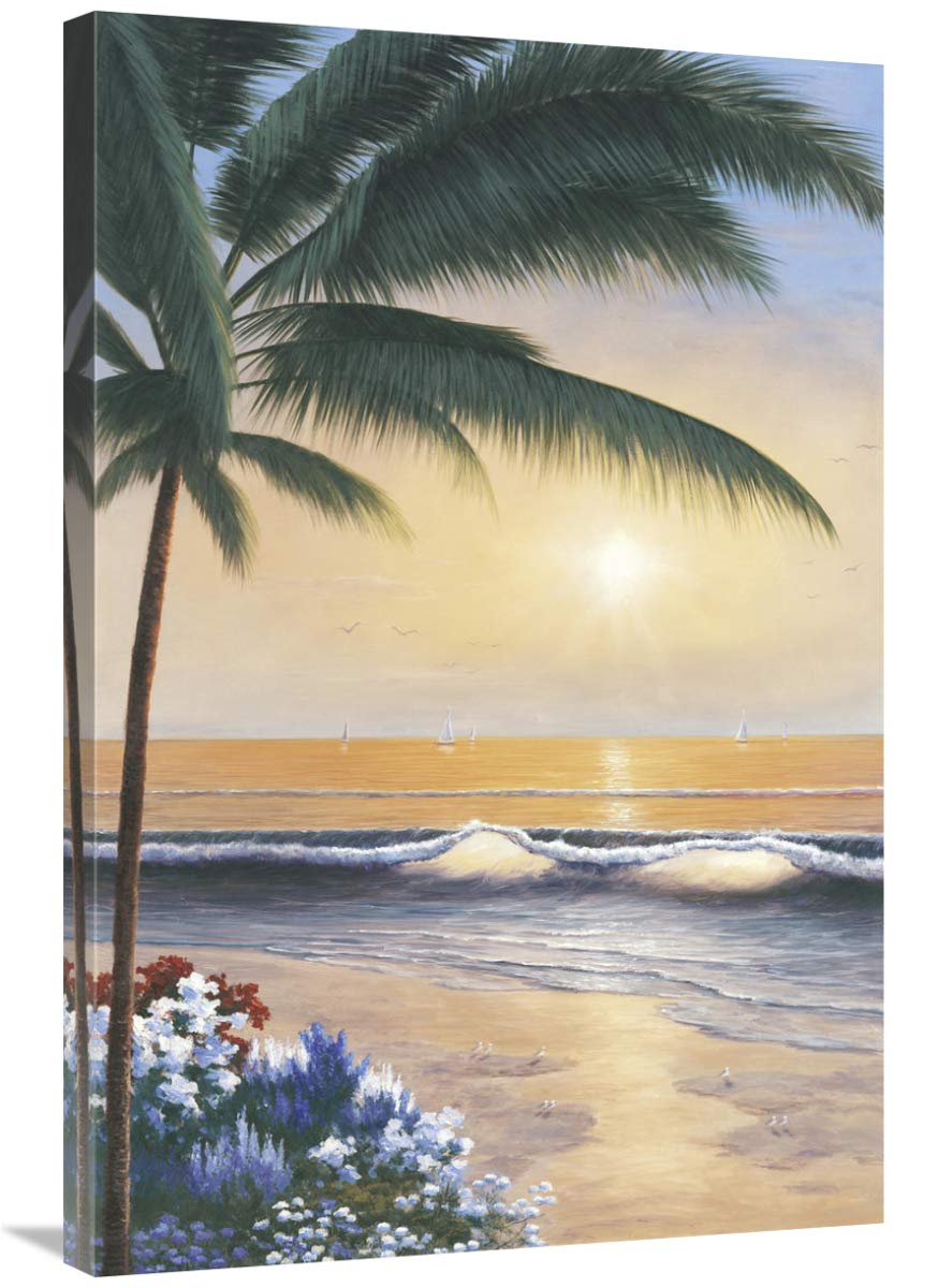 Palm Beach Sunrise Canvas Wall Art - 24x36 Inches - Tropical Beach Decor for Living Room, Bedroom & Office - Ready to Hang