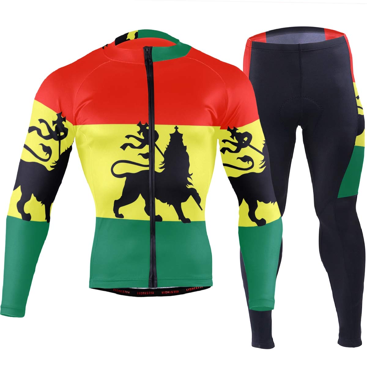 Oklahoma State Flag Men's Cycling Jersey & Padded Bike Pants Set - Long Sleeve Full Zip Quick-Dry Bicycle Clothing for Road Cycling & Outdoor Training