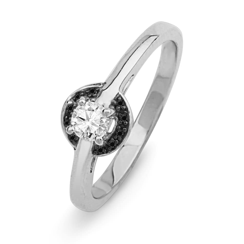 DGOLD 10KT White Gold Round Diamond Black And White Promise Ring (1/4 cttw) - Elegant Engagement & Anniversary Gift for Her