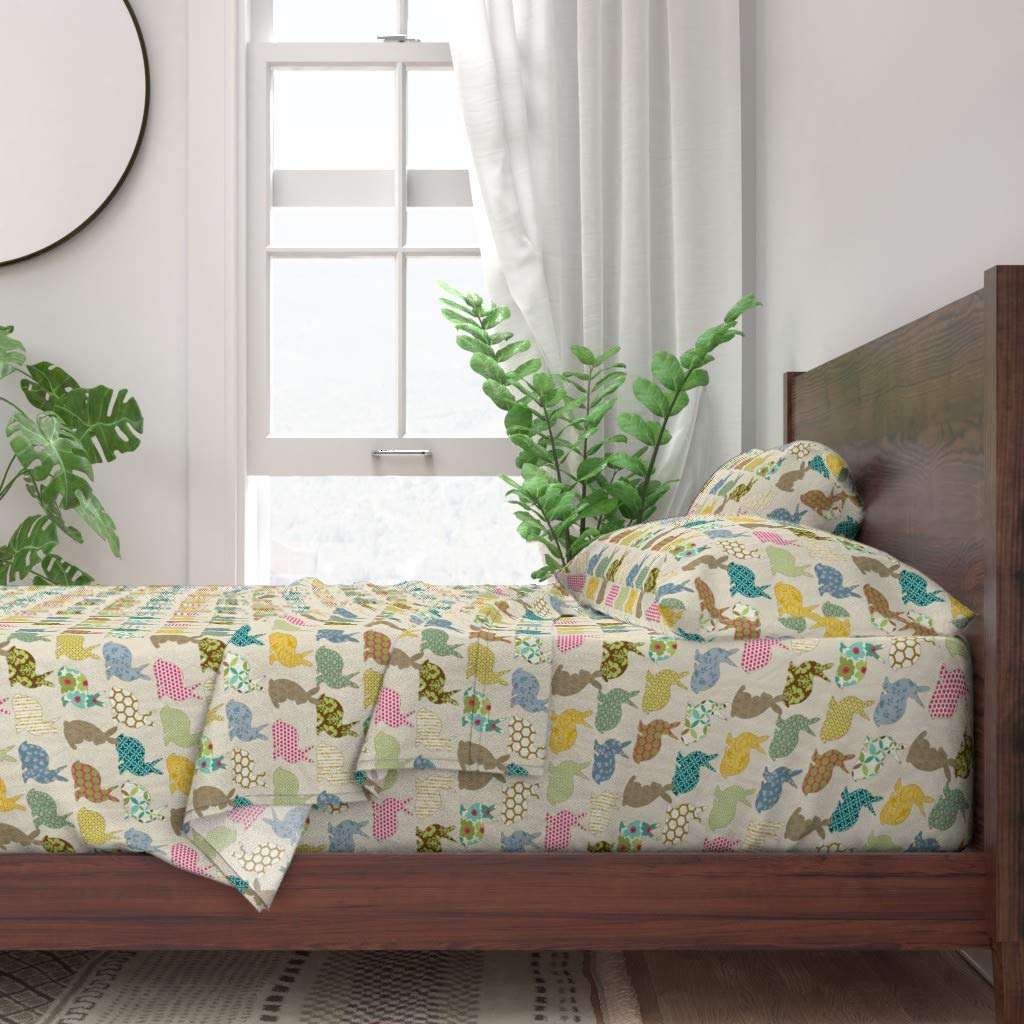 100% Cotton King Size 4-Piece Sheet Set | Colorful Rabbit Bunny Easter Woodland Animal Print | Soft Breathable Bedding for Home, Guest Room & Dorm Use