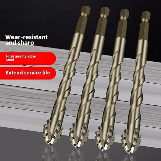 New 4-Flute Sawtooth Eccentric Drill Bit Set for Wood & Metal (4/5/6/8/10/12mm) - High Efficiency Multi-Flute Serrated Drill & Tap Kit for DIY, Carpentry, and Metalworking Projects