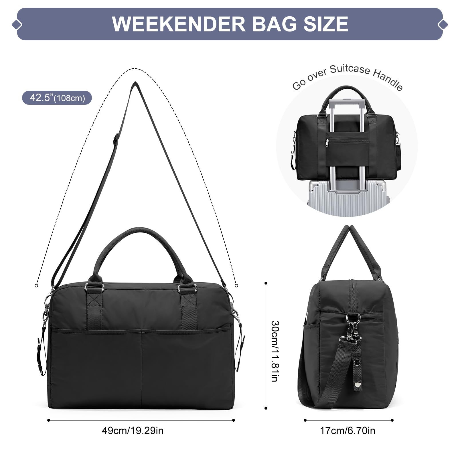 **Women's Weekender Travel Bag - Overnight Duffel Carry On with Wet Pocket & Trolley Sleeve - Gym Sports Bag for Workouts, Weekend Getaways & Air Travel**