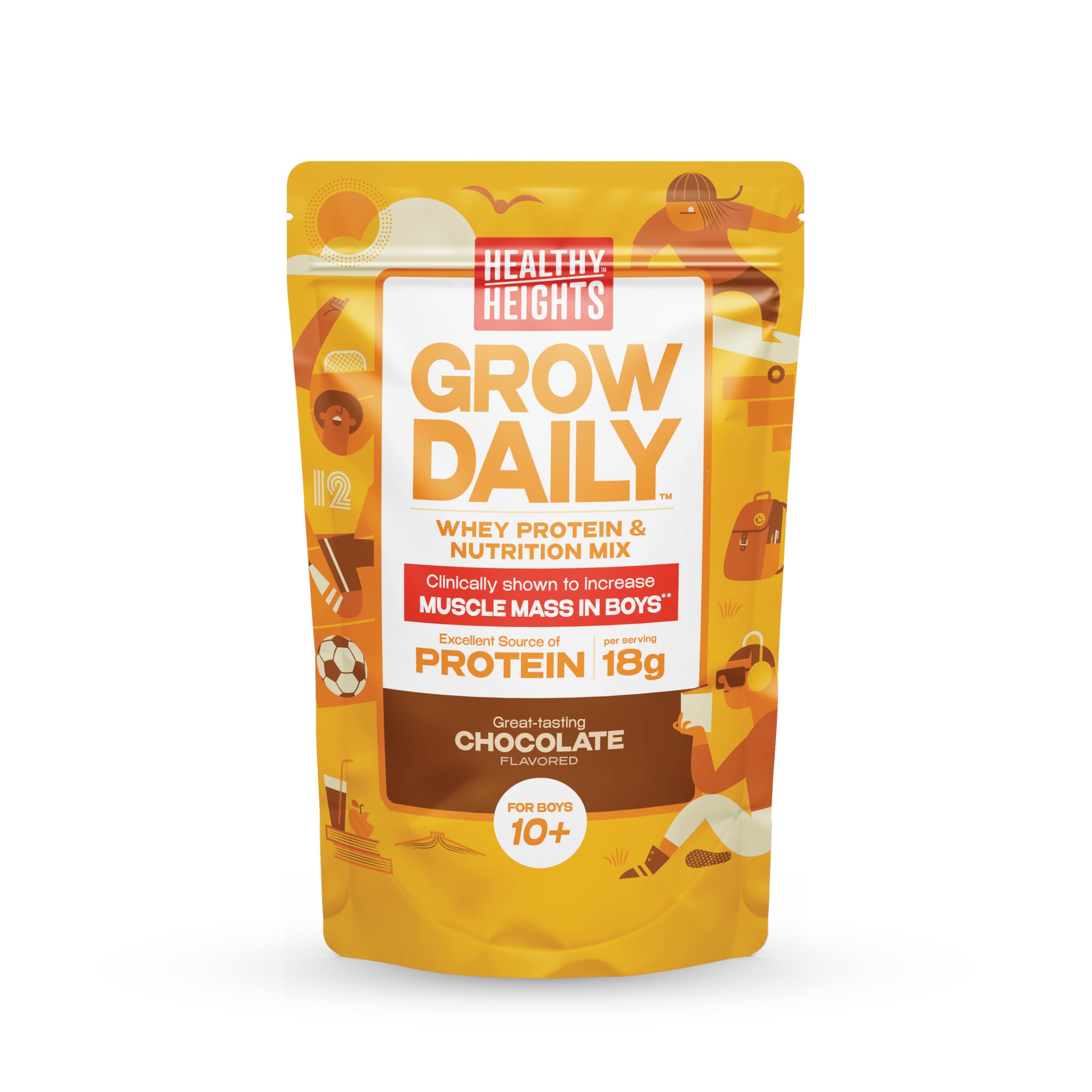 Healthy Heights Grow Daily Kids Protein Drink Mix (Chocolate) - High Protein Shake for Boys 10+ Years Old | Supports Growth & Development | Perfect for Breakfast, After School & Sports Activities