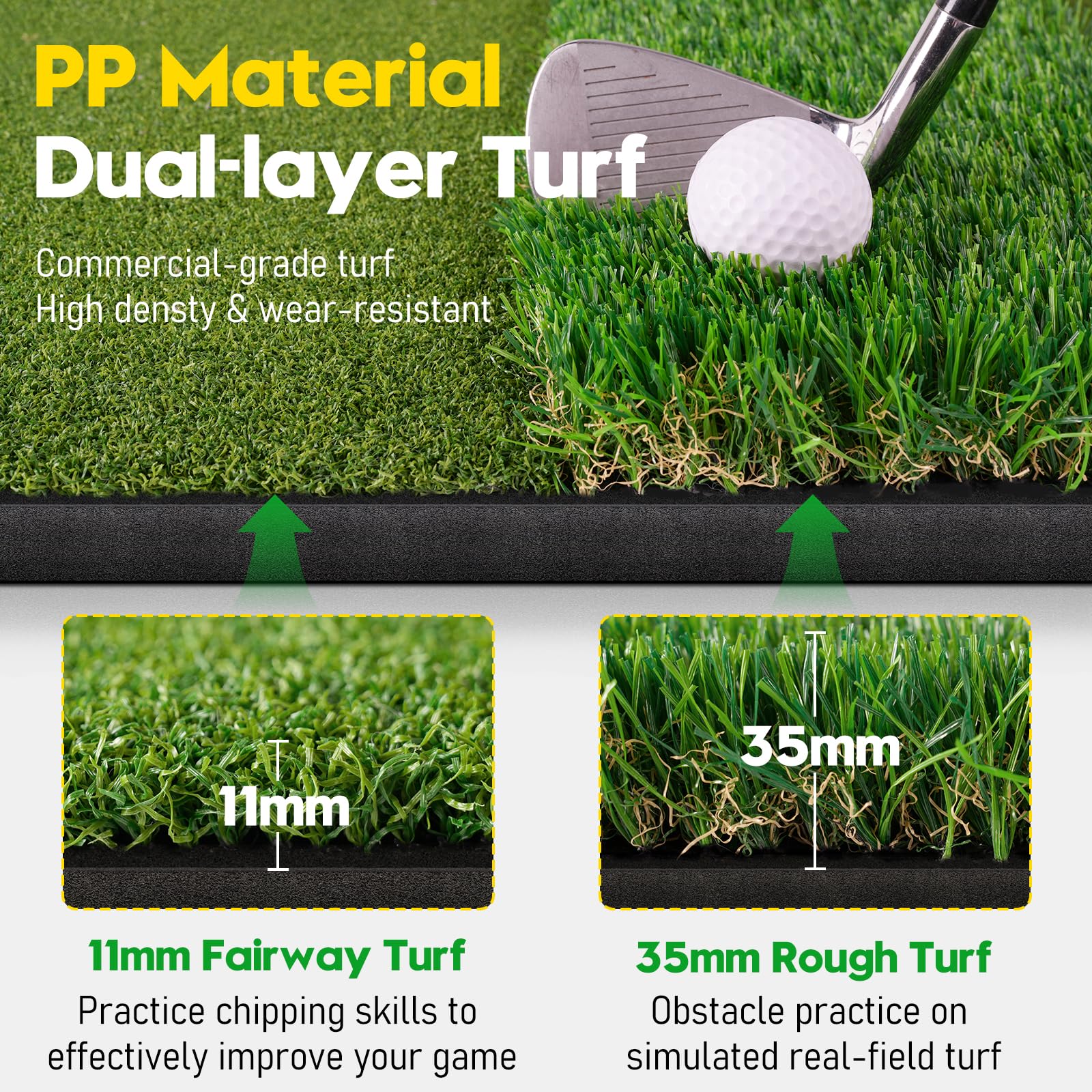 Premium Dual-Turf Golf Practice Mat with Ball Tray - 5x4 FT Indoor/Outdoor Golf Hitting Mat Includes 10 Golf Balls, 9 Tees & Training Aid - Perfect for Swing Practice, Chipping & Backyard Drills - Great Gift for Men, Boys & Golf Enthusiasts