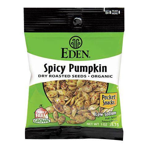 Eden Foods Dry Roasted Spicy Pumpkin Seeds - Healthy Snack Pack for On-the-Go, Office, Hiking & Travel | Gluten-Free Vegan Protein Snacks