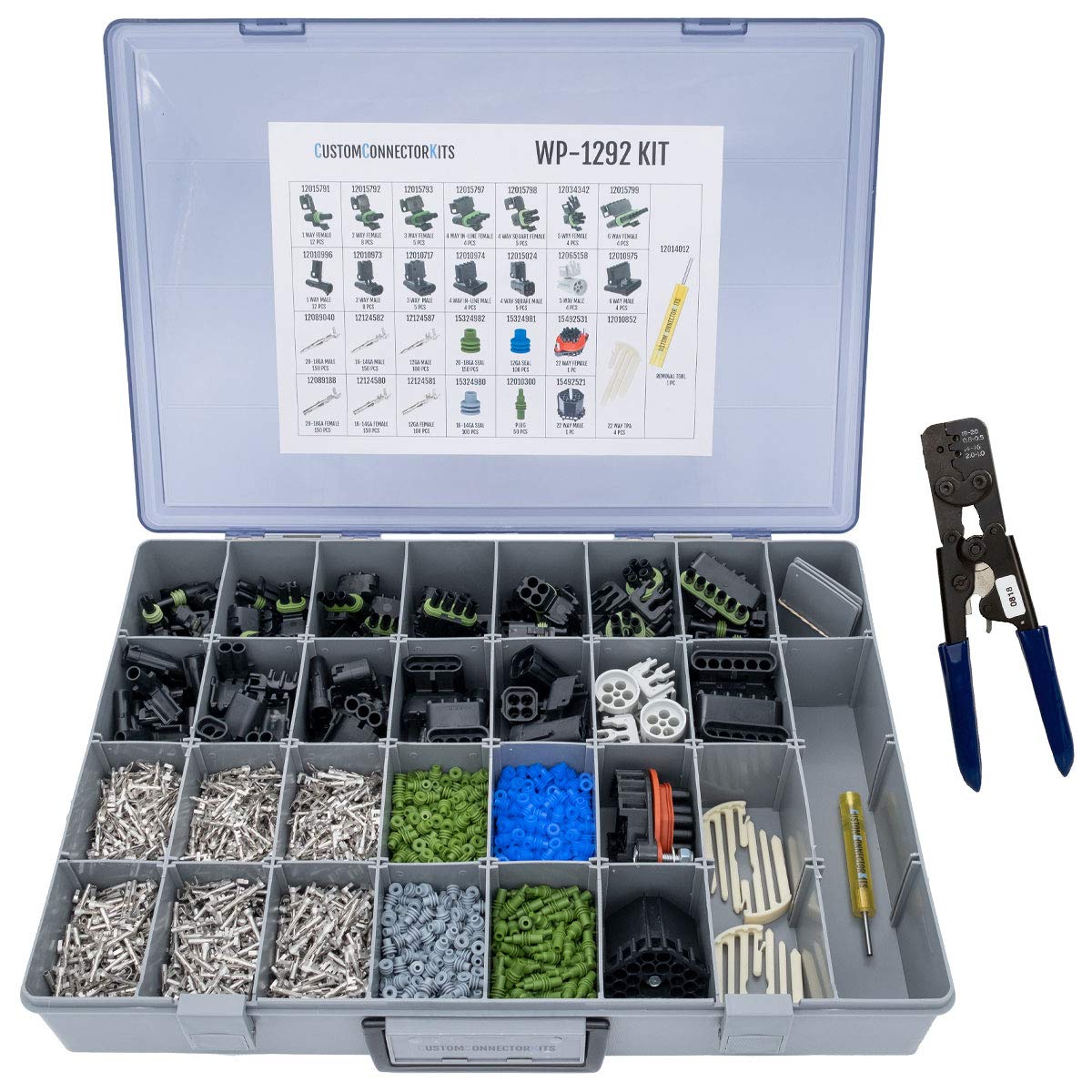 Pro Kit WP-1292 Weatherproof Automotive Electrical Connectors - 1292 Piece Set with Bulkhead Kit & Pro Crimp Tool for 20-12 Gauge Wires | Ideal for Car, Truck, and Marine Electrical Repairs & DIY Projects