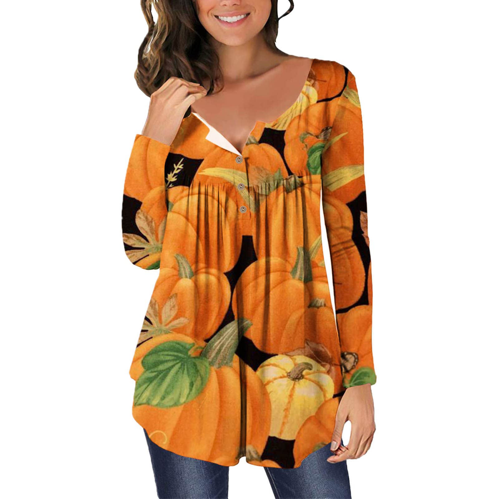 Women's Fall Long Sleeve Flare Tunic Top - Flowy Ruffle Pleated Loose Fit Blouse Shirt for Casual Wear, Office & Autumn Outings