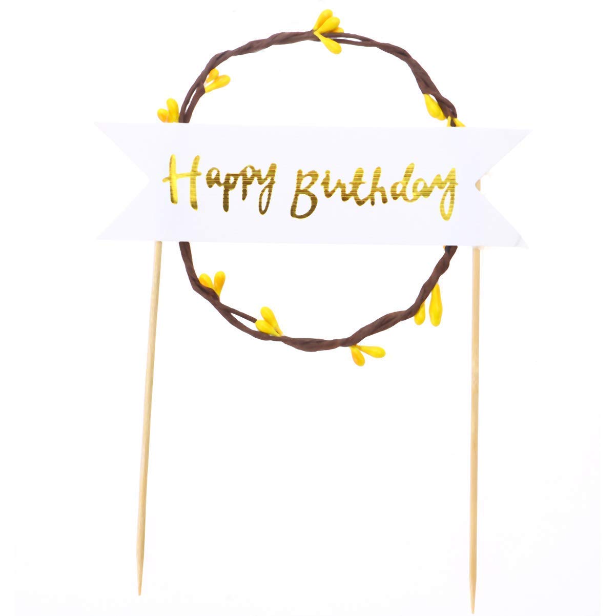 Realistic Branch Garland Cake Topper - Happy Birthday Cupcake Picks for Wedding & Birthday Cake Decorations | Perfect for Rustic, Boho & Garden Party Themes
