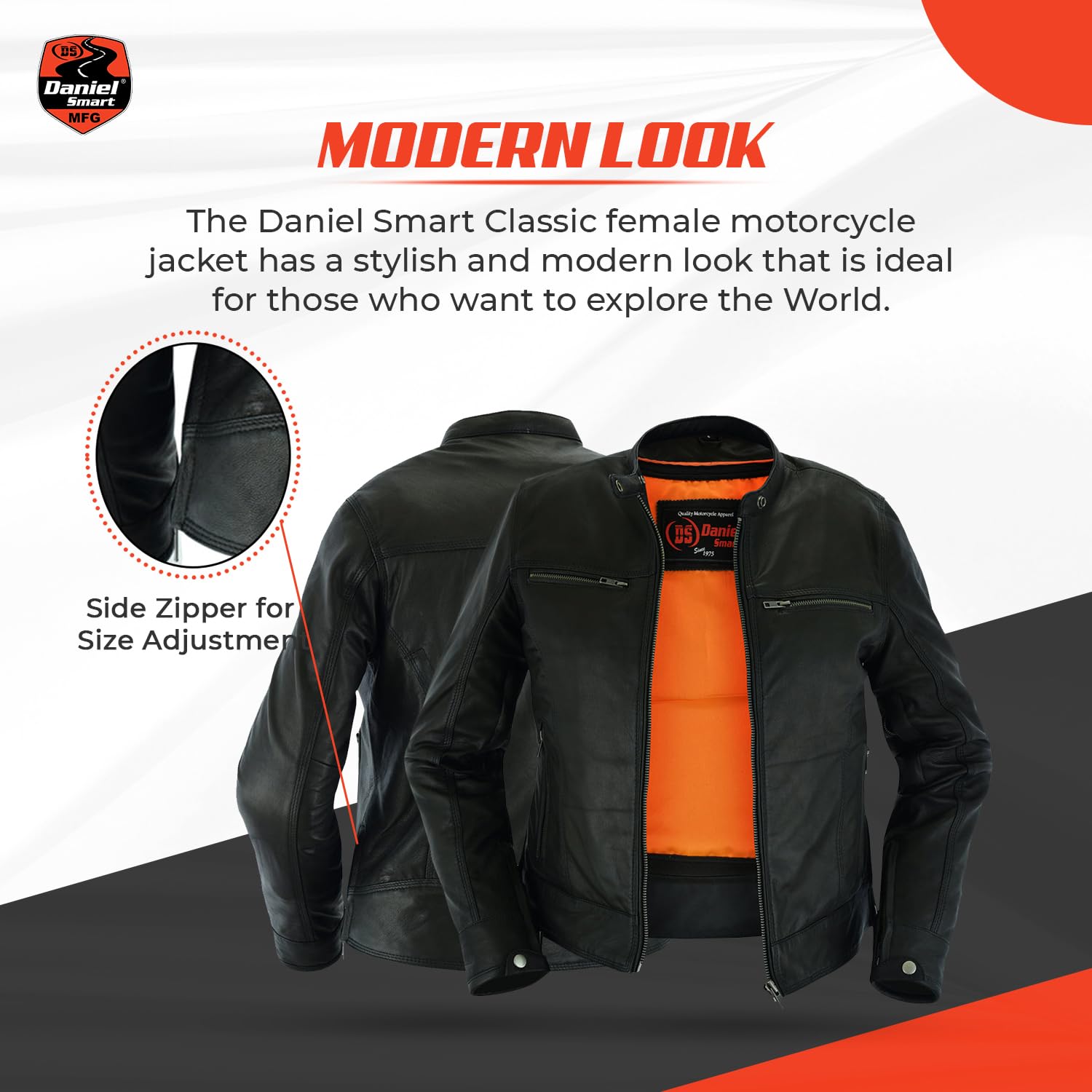 Daniel Smart Women's Classic Motorcycle Jacket - Genuine Goatskin Leather Biker Jacket with Triple Stitch Detailing & Armory Pocket | Perfect for Riding, Casual Wear & Outdoor Adventures