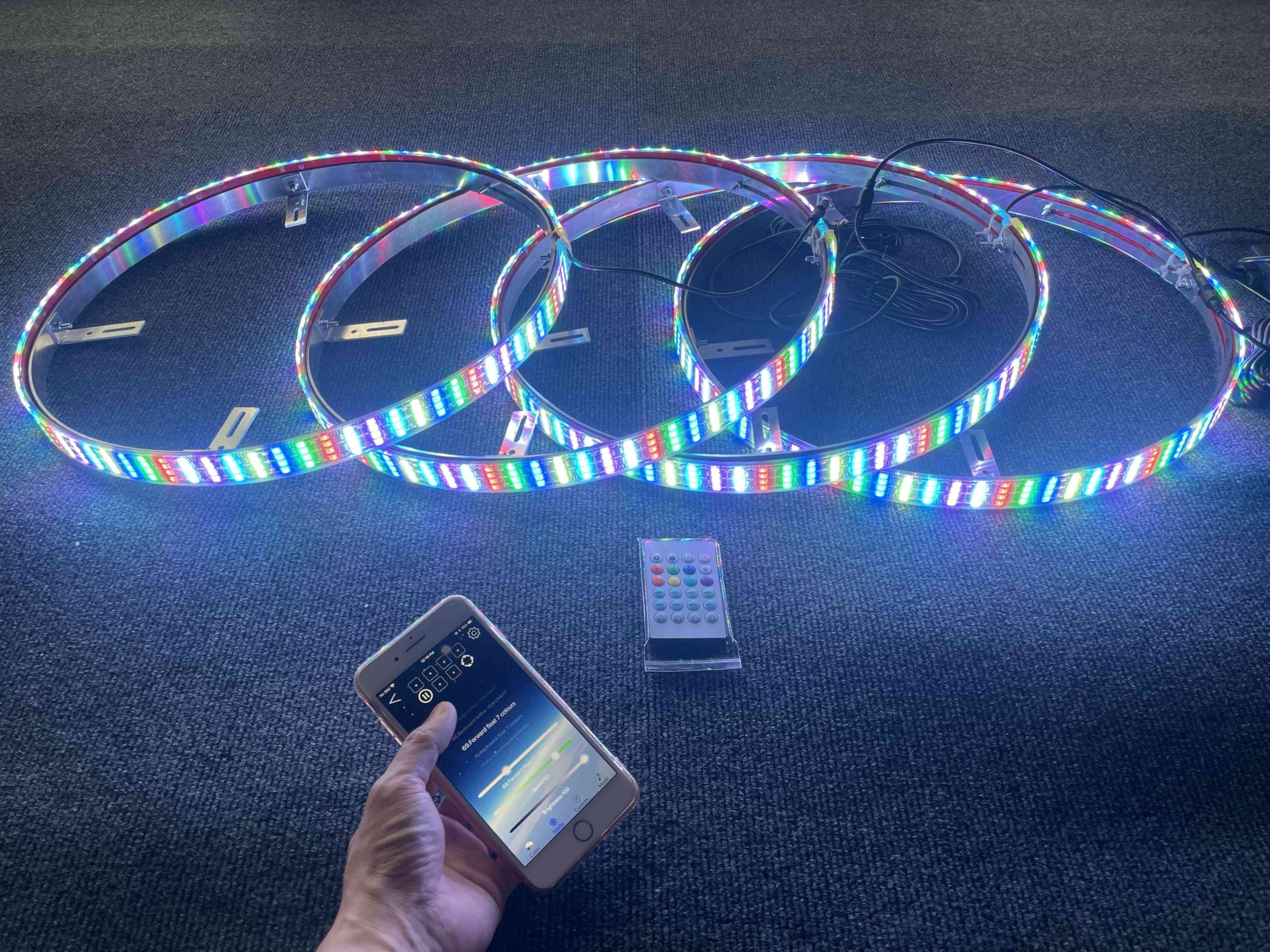 Quad Row RGB Color Chasing LED Wheel Rim Lights for Cars & Trucks - APP & Remote Control, Waterproof, 17.5