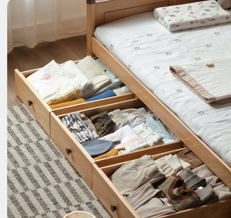 Solid Oak Wood Multi-Function Storage Bed - Queen Size Platform Bed with Underbed Drawers for Small Space Bedroom, Guest Room & Studio Apartments