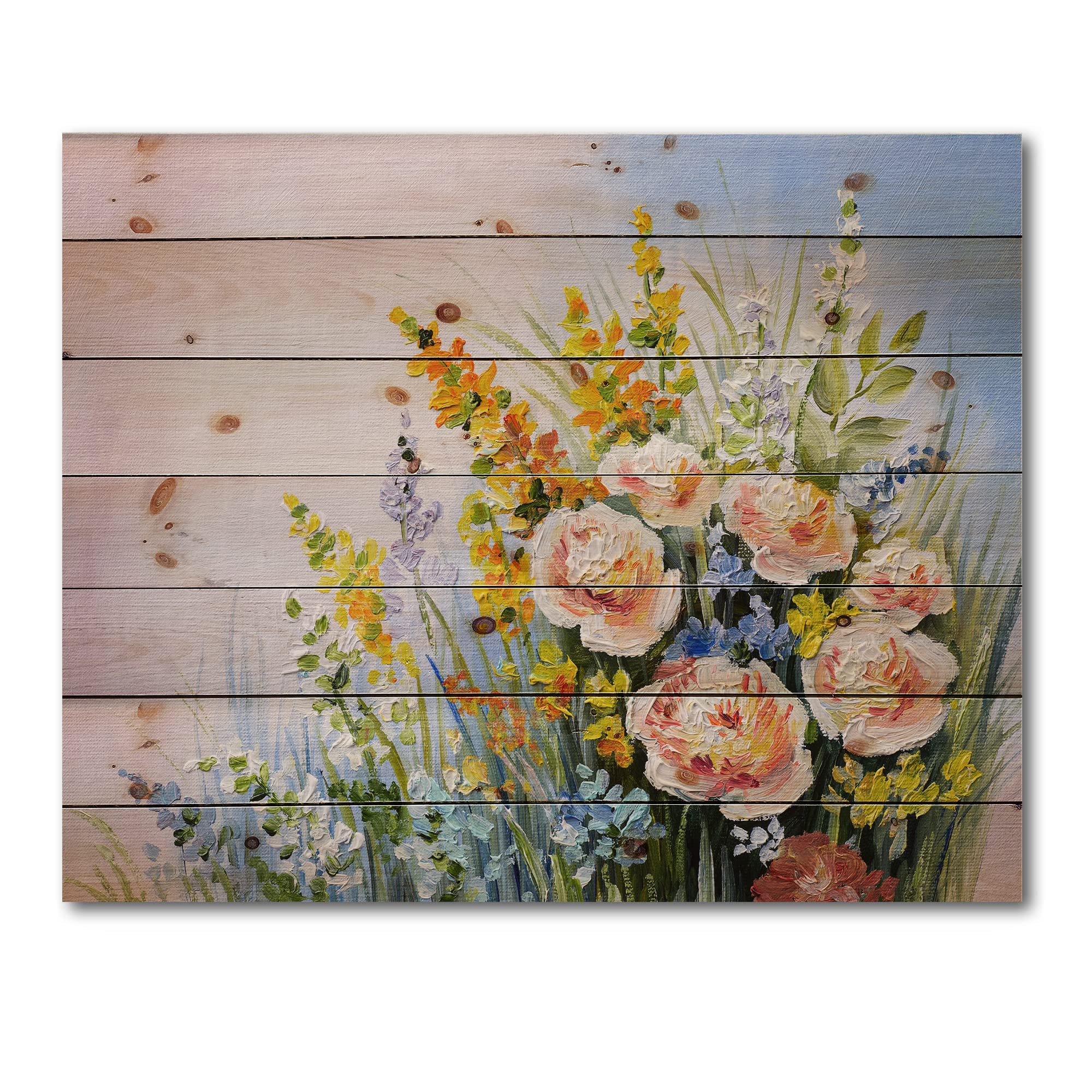 Pink and Yellow Summer Wildflowers Traditional Wood Wall Decor - Large Floral Wood Wall Art Panels Printed on Natural Pine - Perfect for Living Room, Bedroom, or Farmhouse Decor