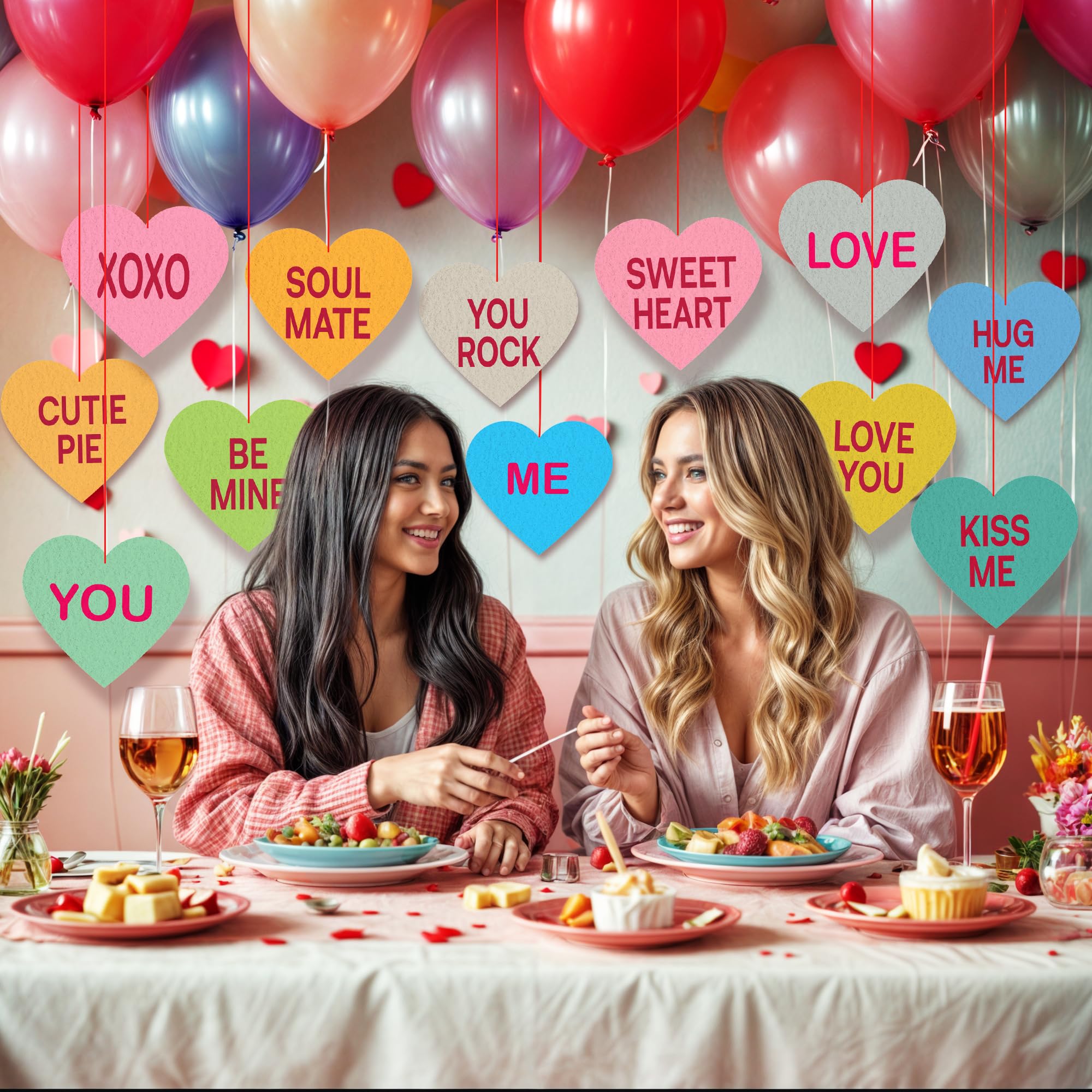 KatchOn Valentine's Day Conversation Hearts Decorations - Pack of 12 Heart Garland for Valentine's & Galentine's Day | No DIY Required | Perfect for Party, Home, and Office Decor