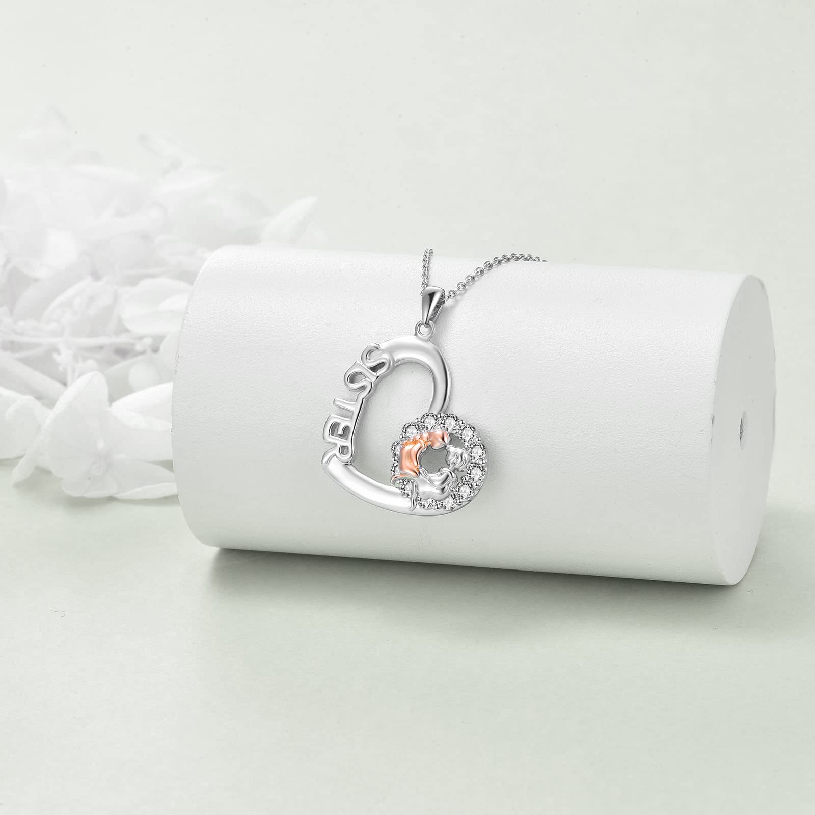 YFN Sterling Silver Heart Sister Necklace - Best Birthday Gift for Sister, Big Sister & Unbiological Sisters | Women's Friendship Jewelry for Special Occasions & Daily Wear