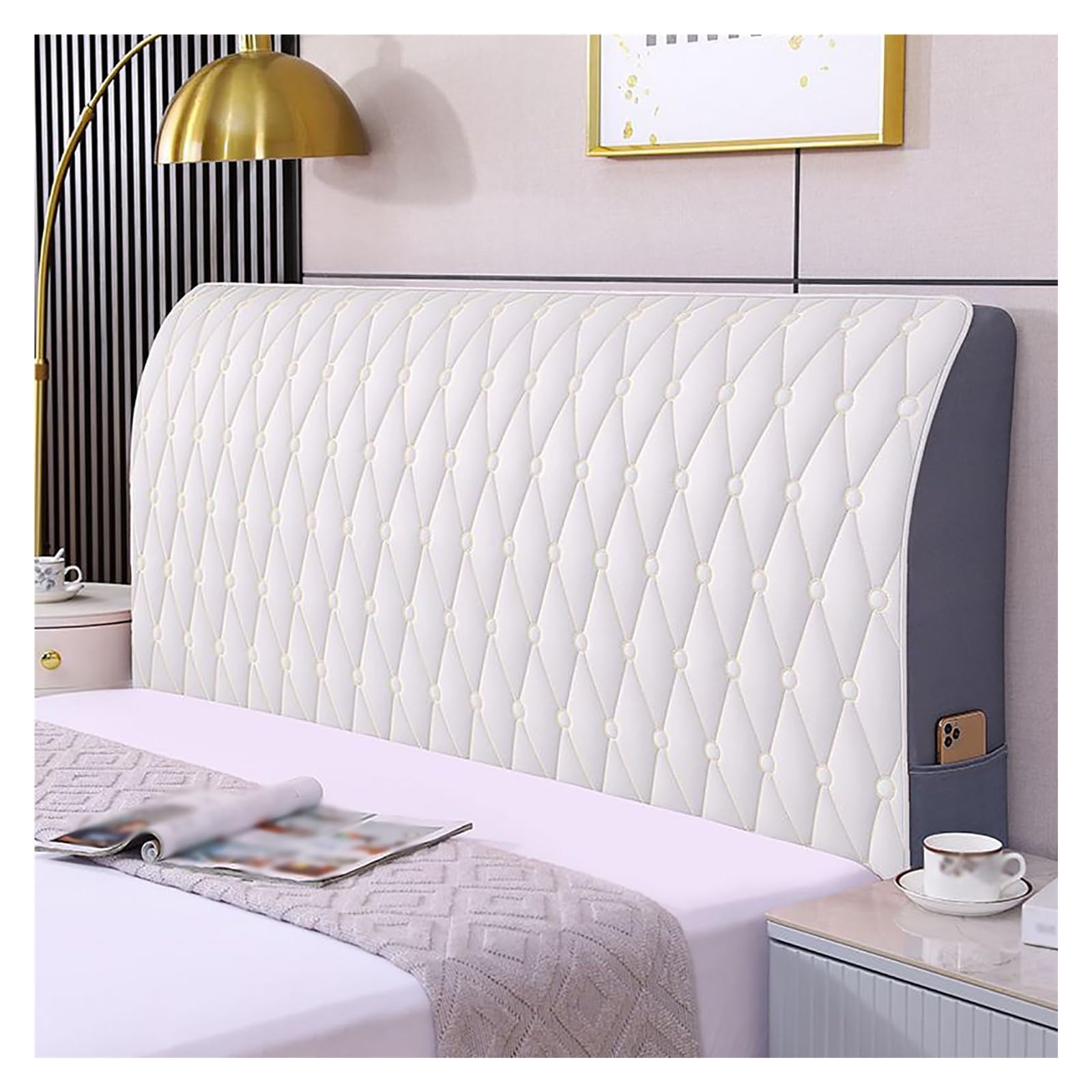 Soft Faux Leather Upholstered Headboard Cover - Full/Double/Queen/King Size - Thick Solid Color Quilted Design - Stretchable Slipcover for Bedroom Decor (Beige, 82.6 Inches) - Perfect for Modern Home, Guest Room & Hotel Style Makeover