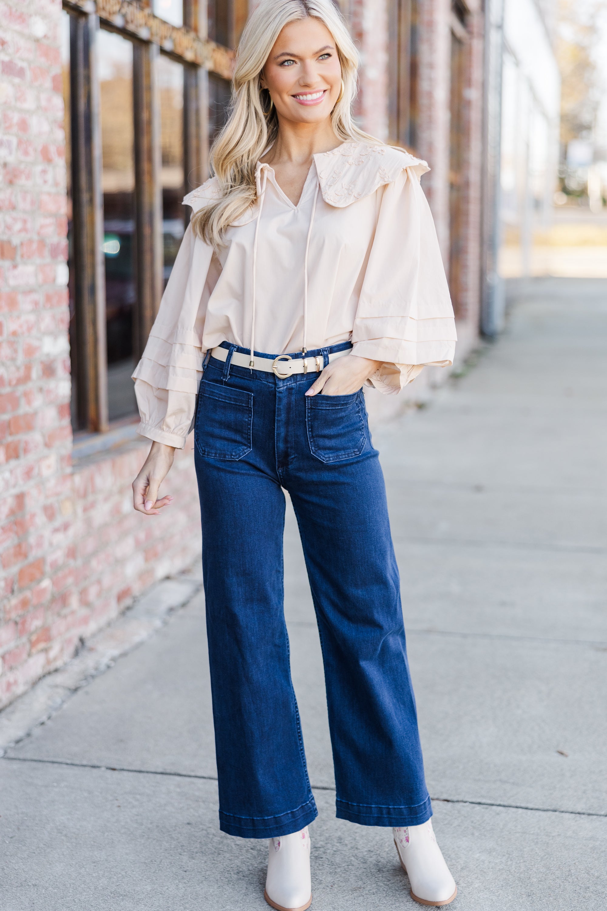 Elegant Ecru White Bubble Sleeve Blouse for Women - Trendy Ruffled Puff Sleeve Top for Office, Date Night & Special Occasions