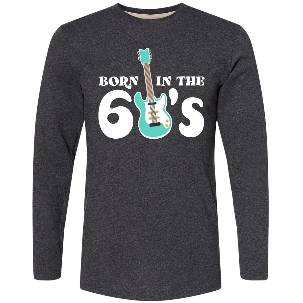 Inktastic Vintage 1960s Blue Electric Guitar Graphic Long Sleeve T-Shirt - Retro Music Lover Gift for Concerts & Casual Wear