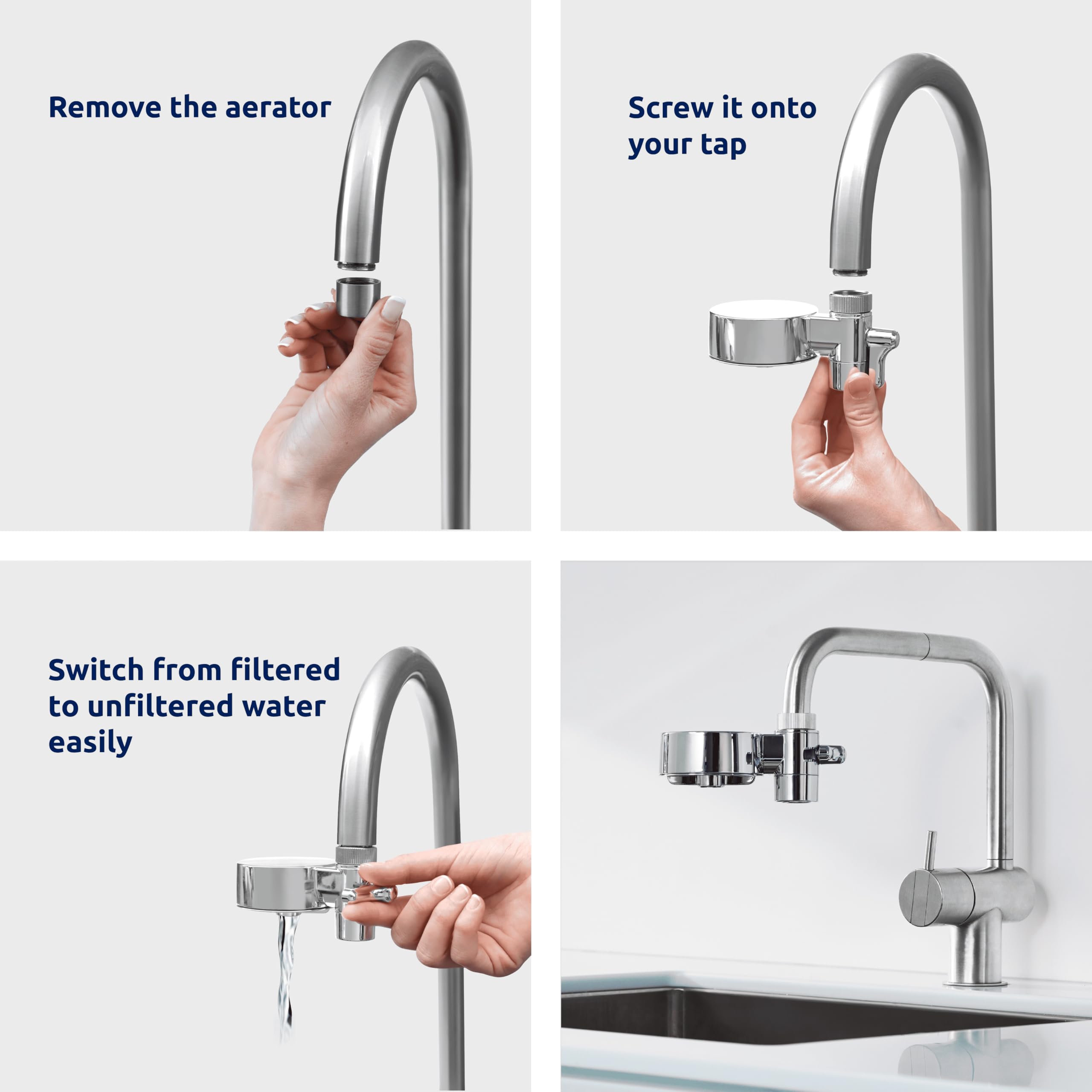 Tappwater EcoPro Compact - Il più piccolo filtro per acqua di rubinetto con nanotecnologia a 5 stadi, rimuove oltre 100 sostanze, design in cromo - Ideale per casa, ufficio e viaggi