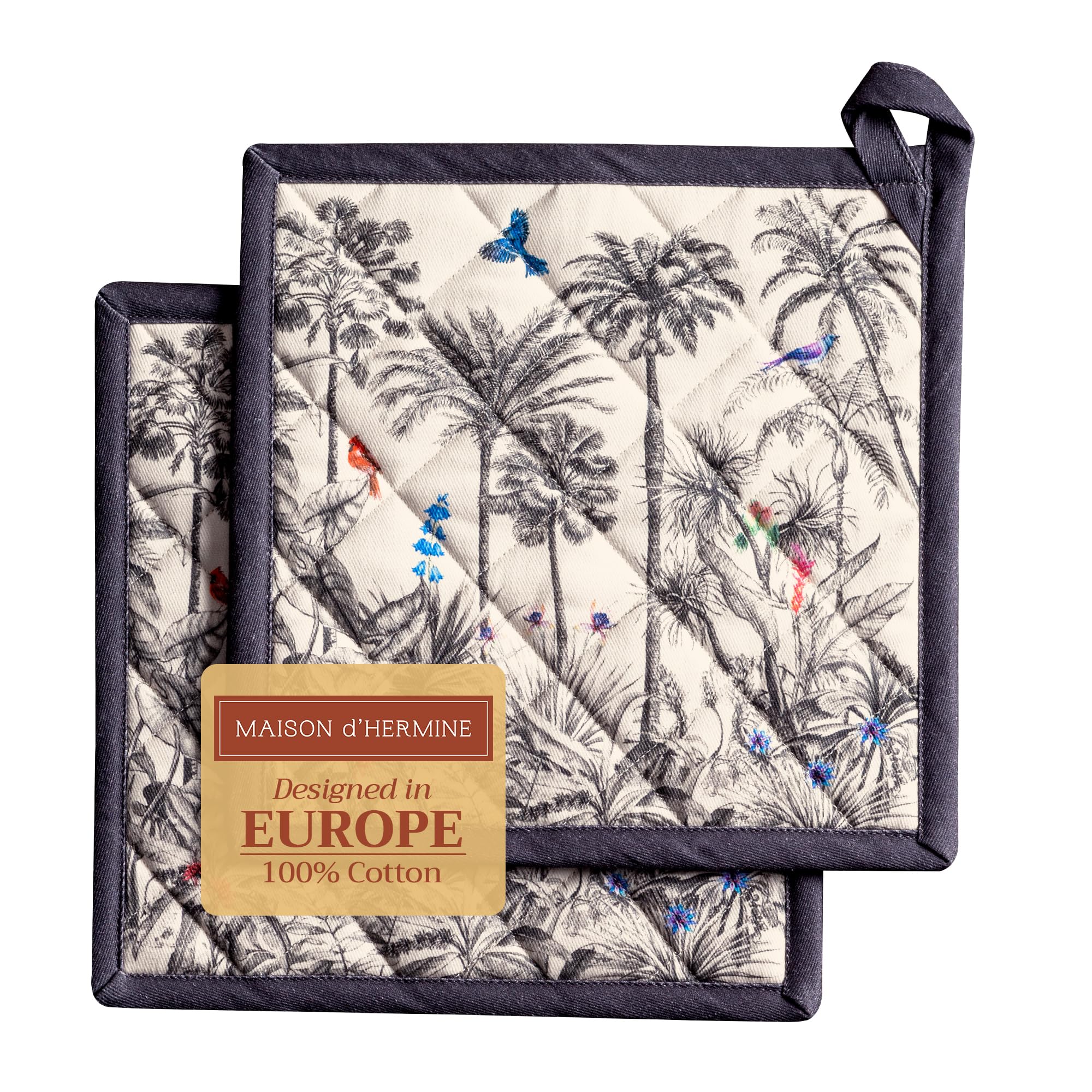 **Hermine 100% Cotton Heat Resistant Potholders Set of 2 (8