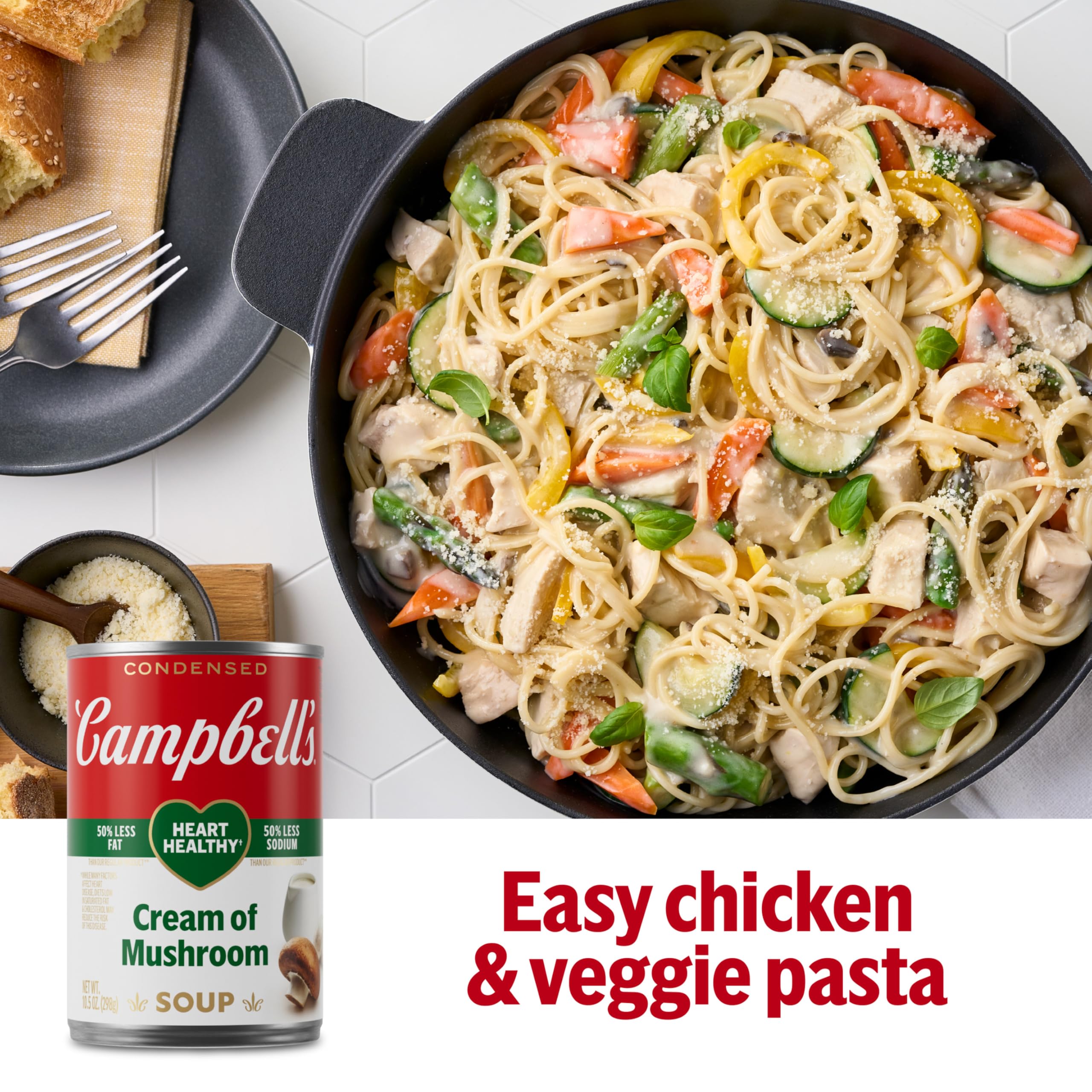 Campbell's Condensed Heart Healthy Cream of Mushroom Soup - 10.5 oz Cans (Pack of 12) | Low Sodium, Gluten Free | Perfect for Casseroles, Soups & Cooking Recipes