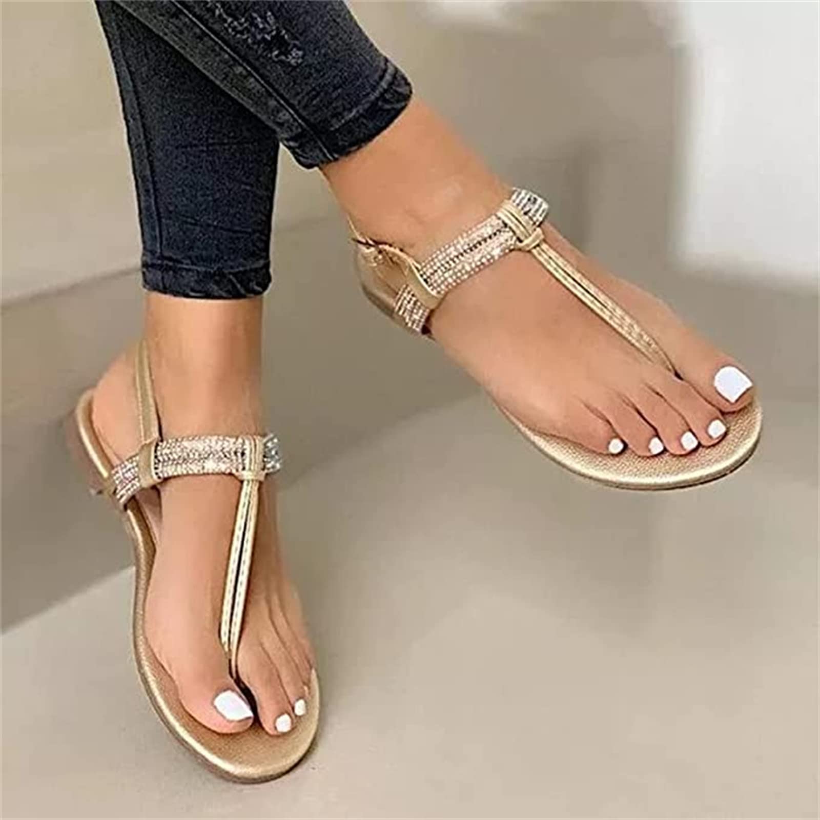 **Women's Comfortable Strappy Flat Sandals – Dressy Summer T-Strap Gladiator Sandals for Casual & Beach Wear | Perfect for Outdoor, Vacation & Daily Use**