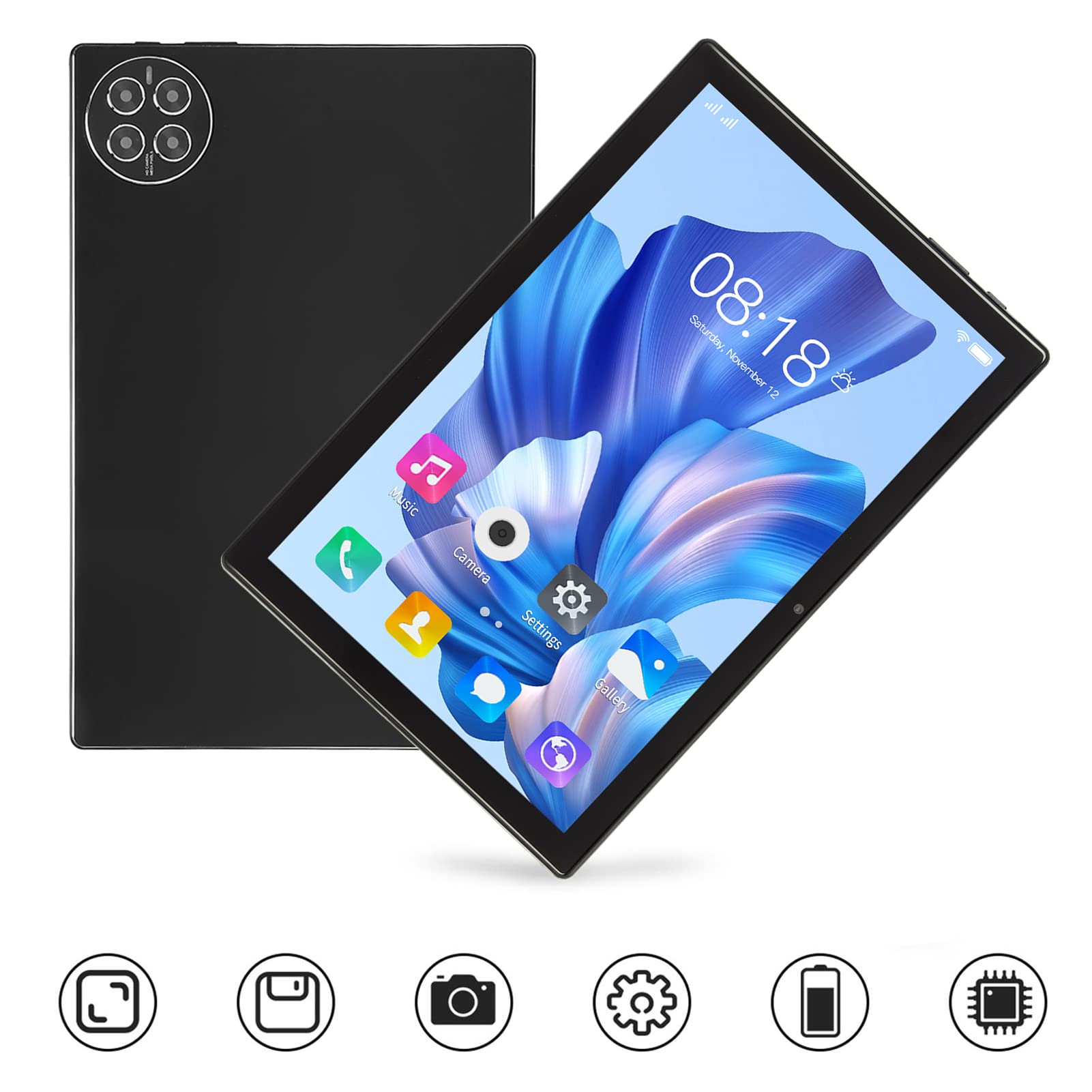 Zunate 10 Inch Android 12 Tablet - 12GB RAM 256GB Storage, 8-Core CPU, 4G LTE Calling, 8MP+20MP Cameras, 1920x1200 IPS Display, Dual Band WiFi - Perfect for Work, Study & Entertainment (Black)
