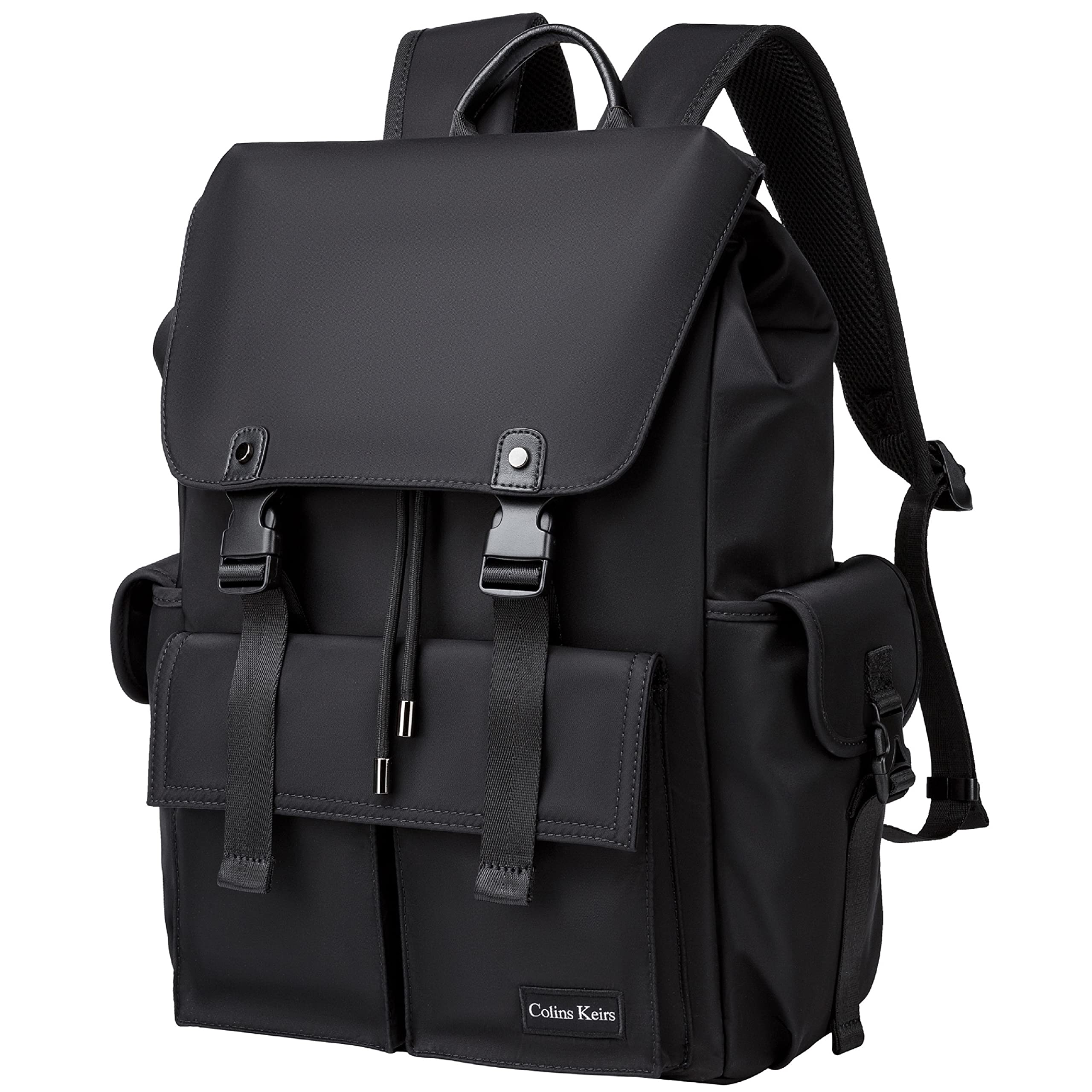 Men's Black 16 Inch Laptop Backpack - 30L Anti-Theft Waterproof Tech Backpack with Drawstring & Dedicated Laptop Compartment - Perfect for Work, Travel & College