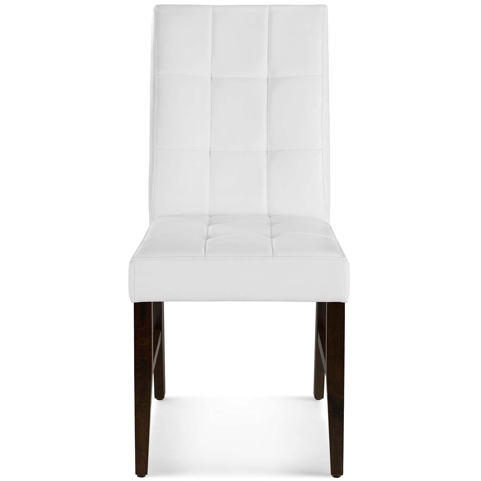 Tufted Side Dining Chairs Set of 2 - Faux Leather Upholstery with Wooden Legs - Modern White Cafe Bistro Chairs for Restaurant, Kitchen, Dining Room & Home Decor