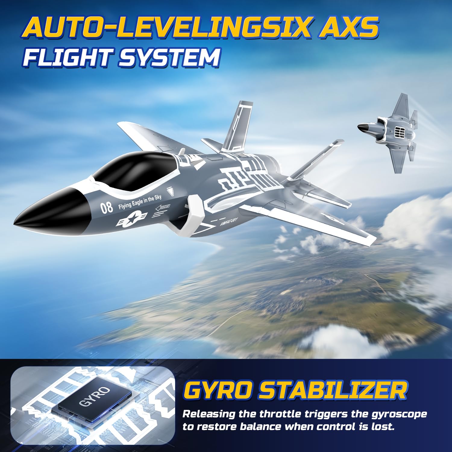 DEERC F35 4 Channel Brushless RC Plane for Adults - 2.4GHz Remote Control Airplane with 6-Axis Gyro Stabilizer, RTF Ducted Fan Fighter Jet - Easy to Fly Hobby Aircraft for Advanced Players | Outdoor Flying, Backyard Fun & RC Aviation Enthusiasts