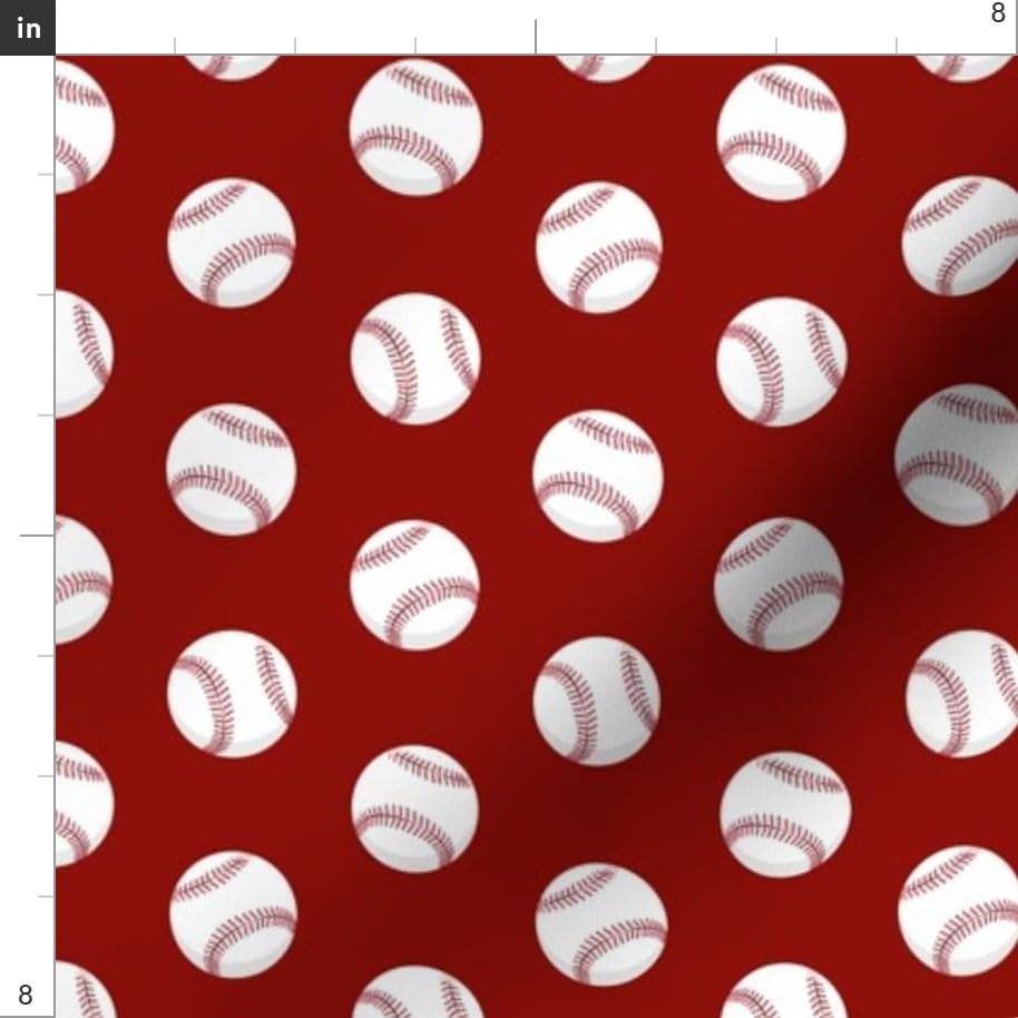 Baseball Themed Dark Red Printed Cotton Fabric by Spoonflower - Fat Quarter for Sewing, Quilting, Apparel & Crafts | Perfect for Sports Decor, DIY Projects & Spring-Themed Creations