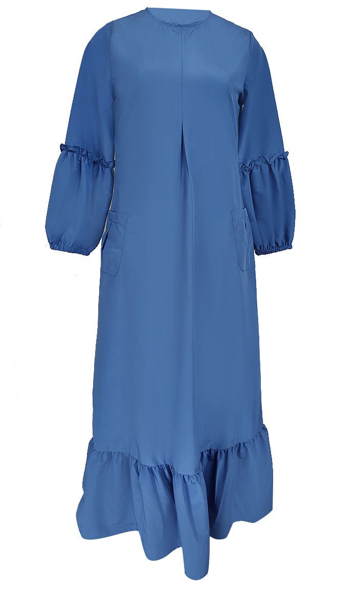 Elegant Regetta Kashibo Ruffle Detailing Sleeves Abaya Dress - Modest Islamic Fashion for Women - Perfect for Prayer, Eid, Wedding & Special Occasions