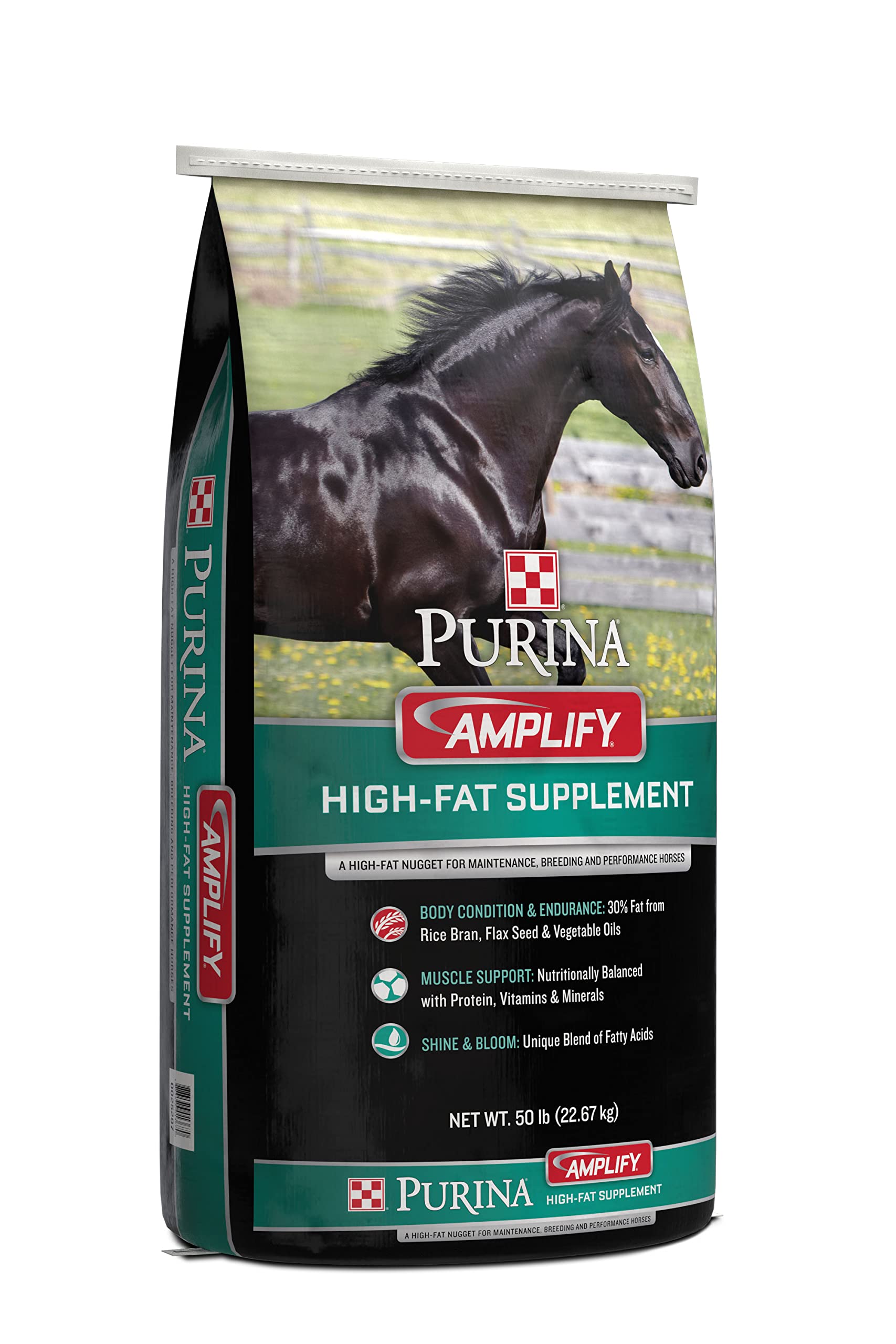 Purina Amplify Equine High-Fat Horse Supplement - 50 lb Bag for Maintenance, Breeding & Performance Horses | Supports Energy, Coat Health & Muscle Development | Ideal for Show Horses, Racehorses & Breeding Stock