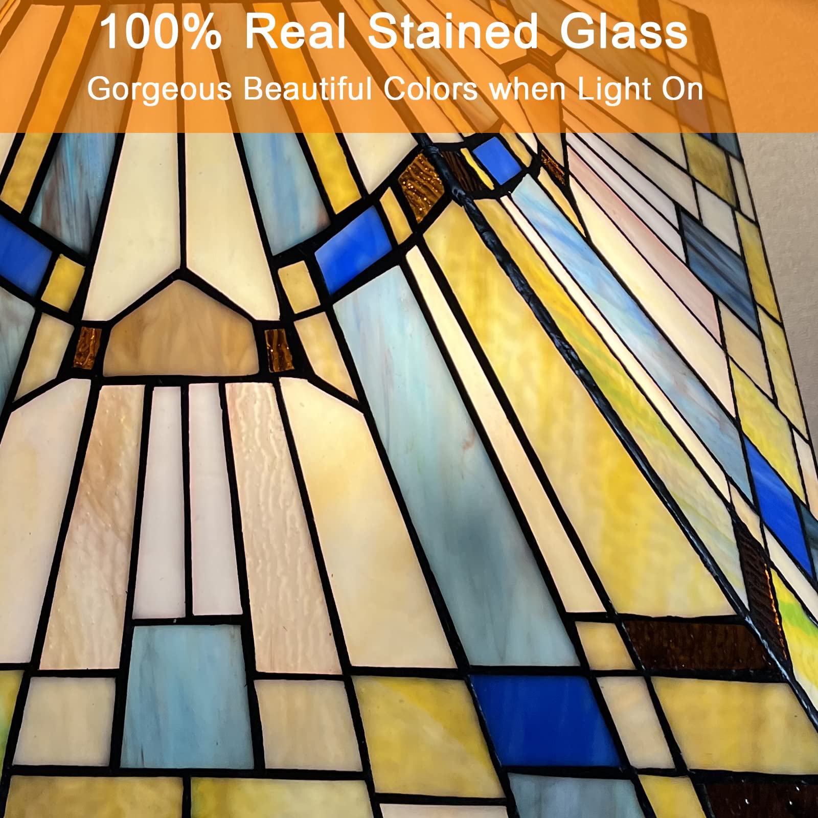 Tiffany Style Table Lamp - 16 Inch Rustic Mission Stained Glass Desk Lamp with 2 Lights in Green & Blue, Perfect for Bedroom, Living Room, and Home Office | Elegant Reading & Ambient Lighting