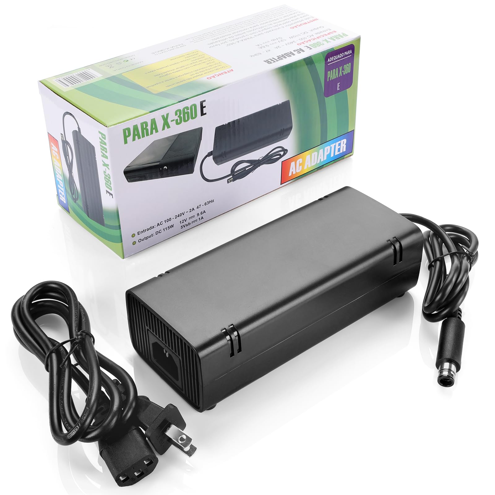 Original Xbox 360 E Power Supply Brick with AC Adapter & Power Cord - 100-240V Universal Voltage for Microsoft Xbox 360 E Console - Perfect for Gaming Setups & Home Entertainment Systems