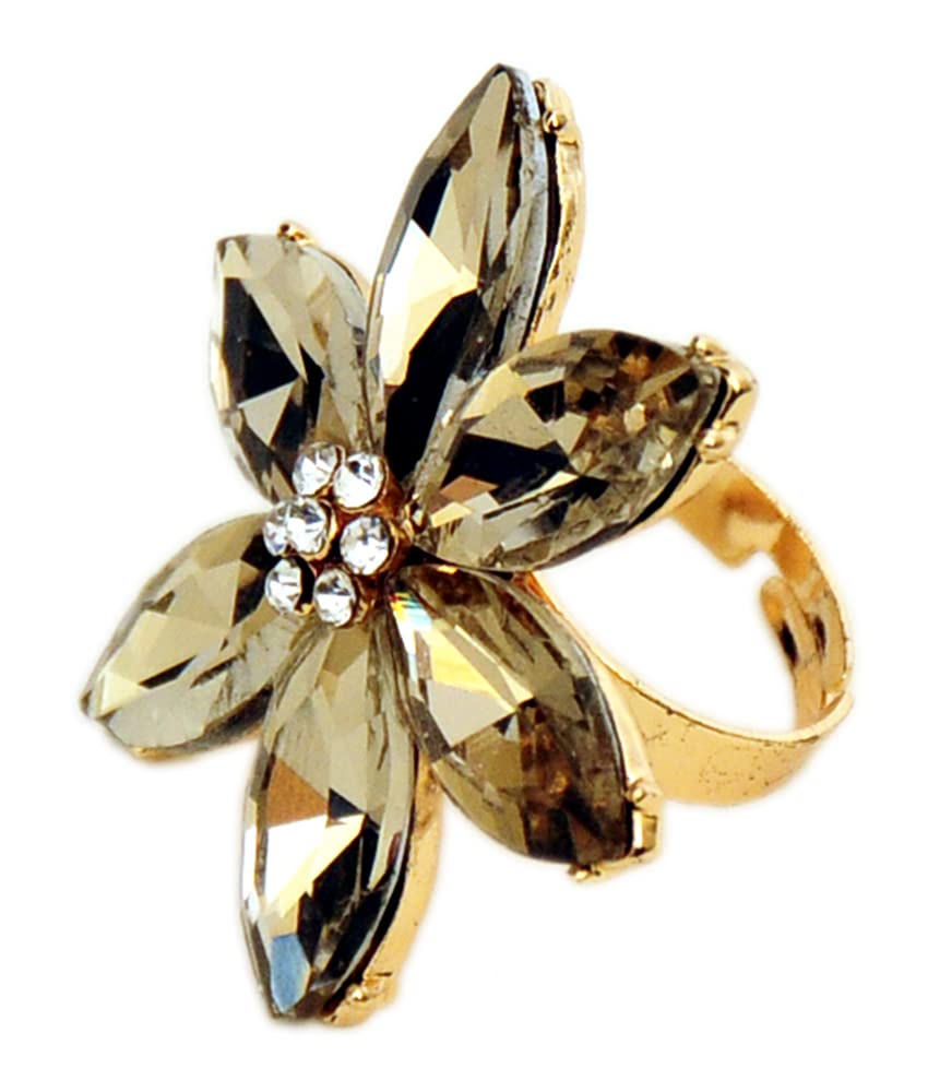 La Belleza Latest Golden Crystal Flower Adjustable Cocktail Ring for Women & Girls - Elegant Gift Pack for Parties, Weddings & Special Occasions