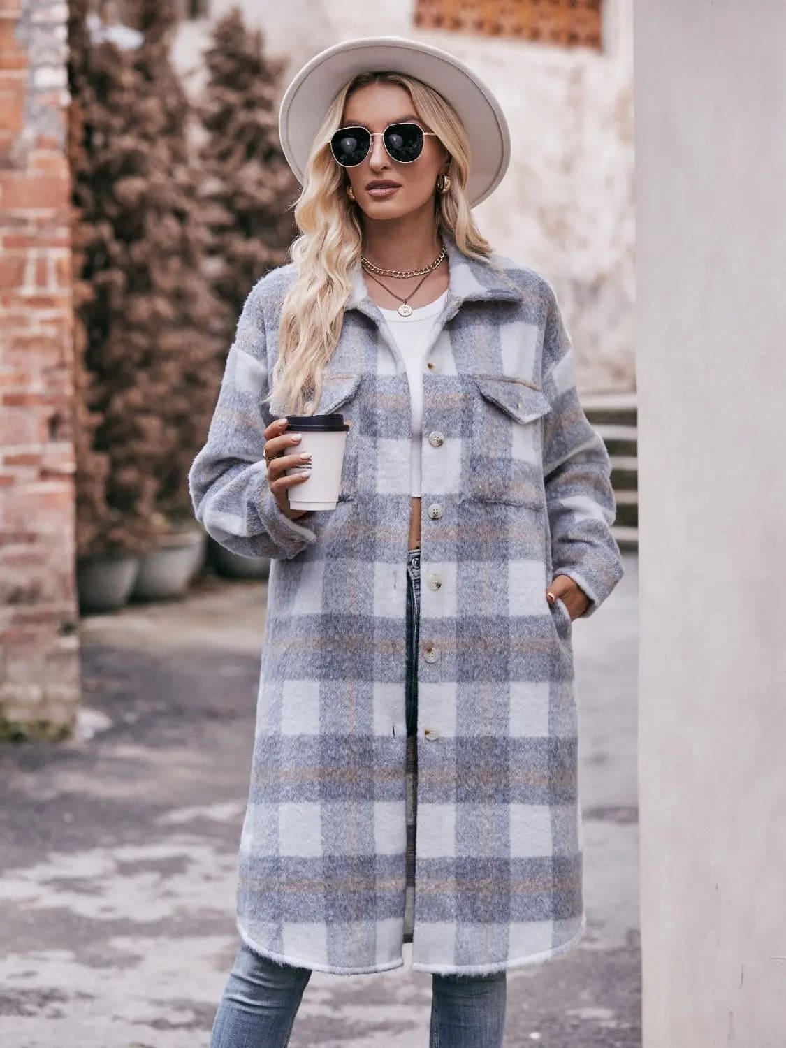 Stylish Plaid Dropped Shoulder Slit Coat for Women | Trendy Fall Winter Longline Jacket | Perfect for Office, Dating & Outdoor Activities