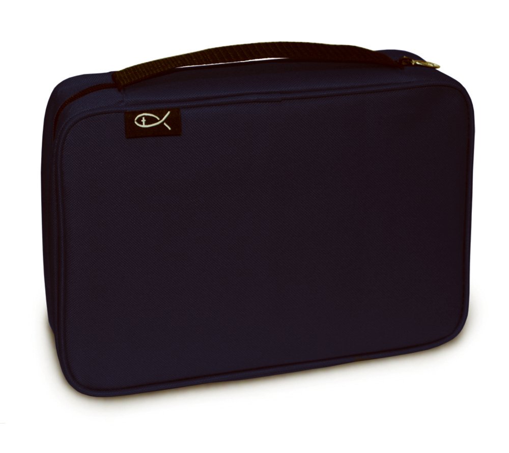 Divinity Boutique Canvas Bible Case - Navy Blue Zippered Bible Cover for Men & Women - Fabric Book Bag with Pockets for Compact, X & XX-Large Bibles - Perfect for Church, Travel & Bible Study