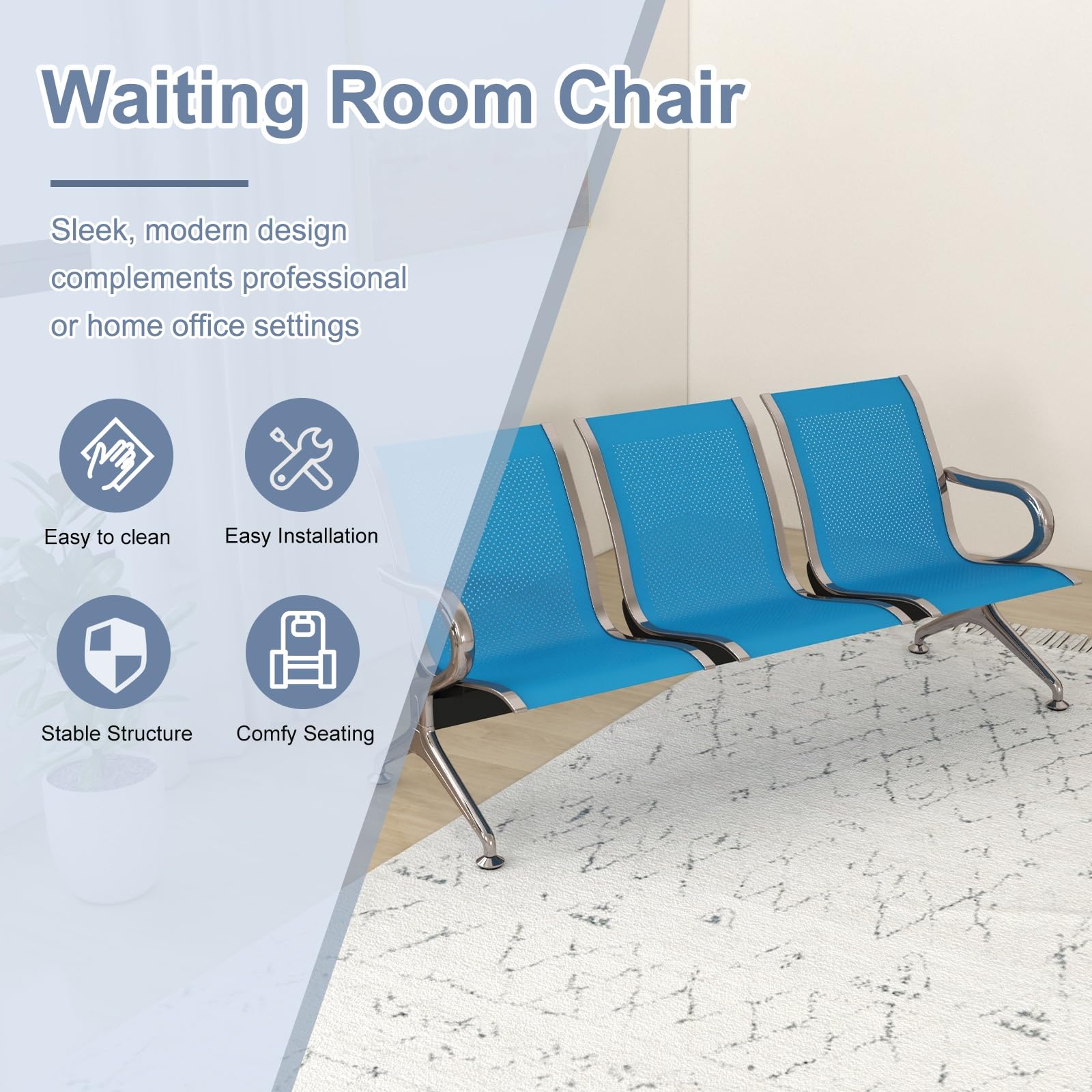 Kinbor Reception Bench with Arms - Durable Waiting Area Seating for Airport, Office, Bank, Hospital & Barbershop - Perfect for Lobbies, Waiting Rooms & Public Spaces