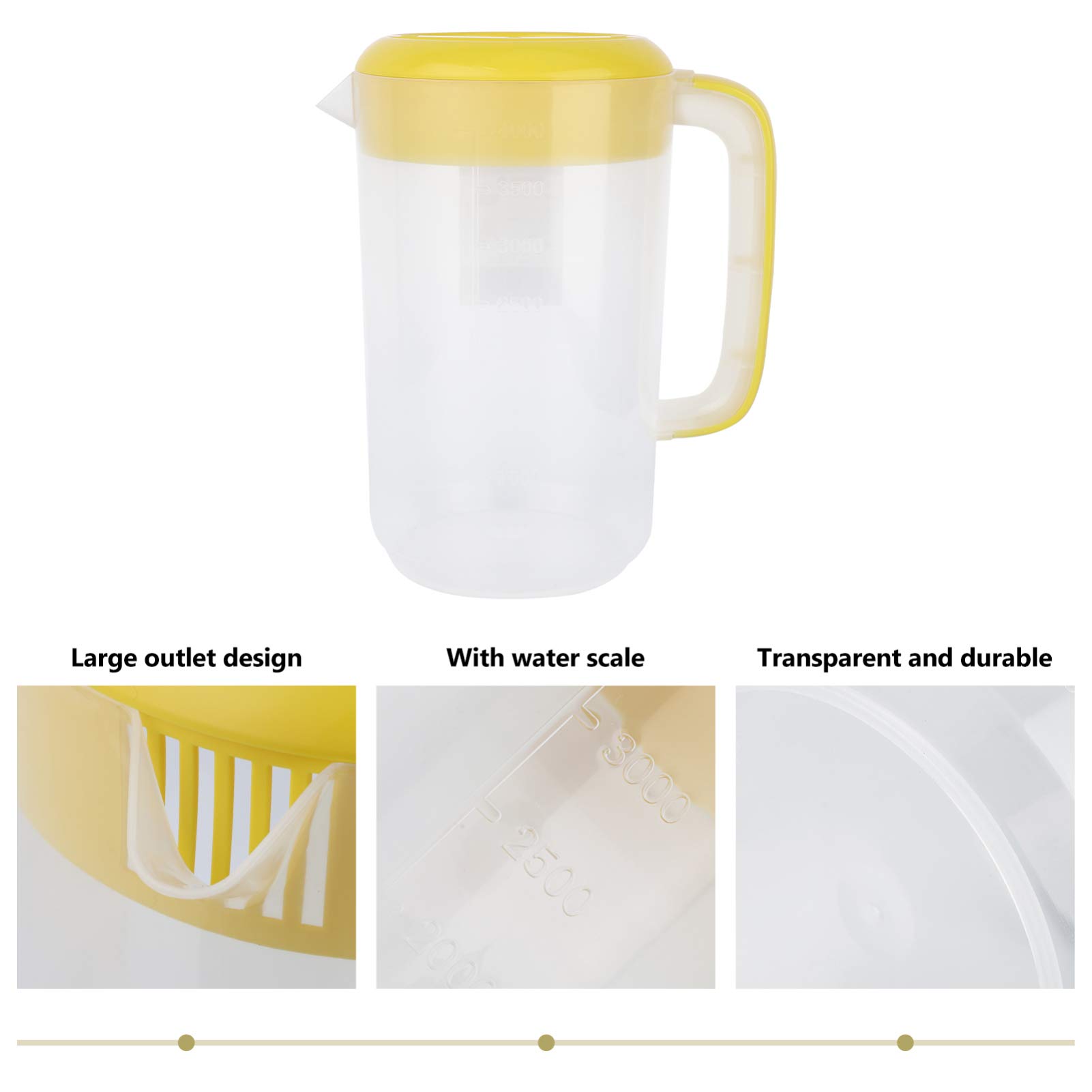 Housoutil 1 Gallon (4L) Plastic Water Pitcher with Lid - Shatterproof Drink Jug for Hot & Cold Beverages, Lemonade, Juice, Iced Tea - BPA-Free Large Capacity Carafe for Home, Office, Parties (Yellow)