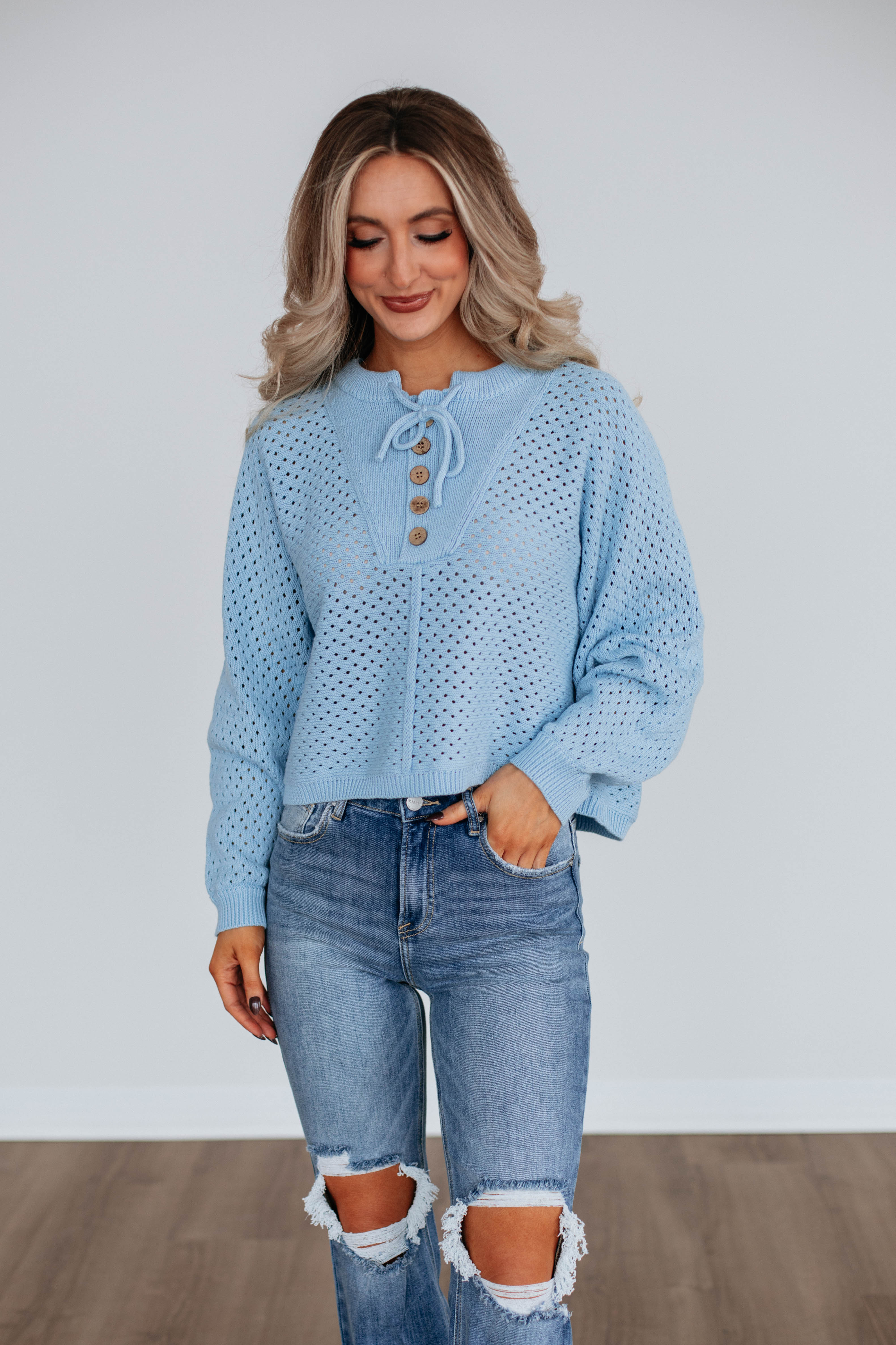 Callee Women's Knit Sweater Sky Blue - Soft Comfortable Pullover for Fall Winter Fashion, Office Wear & Casual Outfits