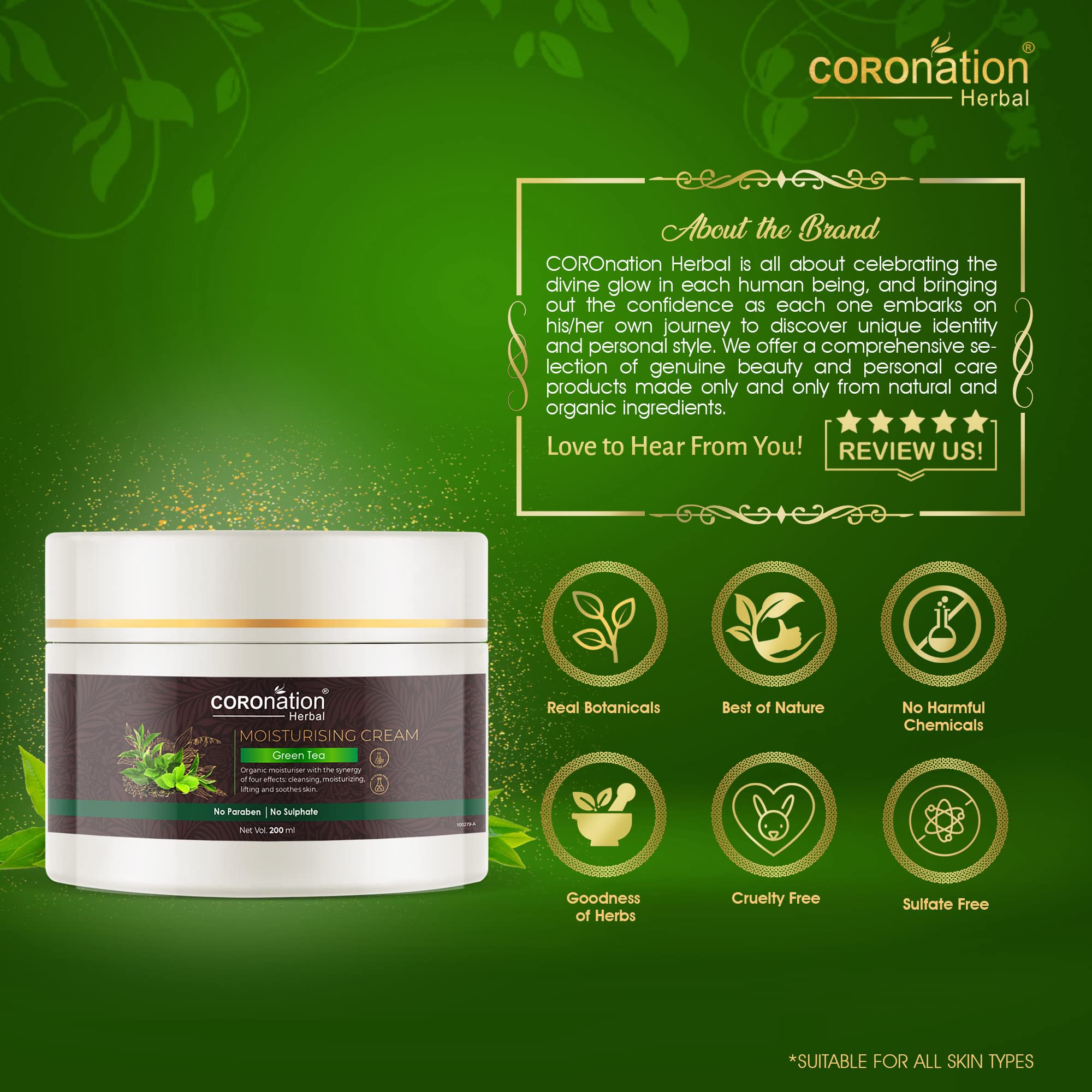 COROnation Herbal Unisex Fuji Matcha Green Tea Moisturising Cream - 200ml x 2 Pack, Organic Skincare for Dry & Sensitive Skin, Perfect for Daily Hydration & Night Care Routine