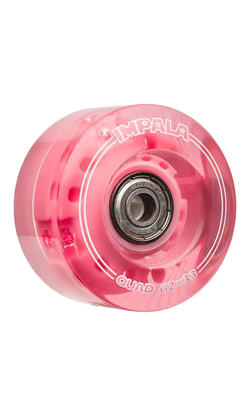 Impala Light Up Roller Skate Wheels - 4 Pack Pink 62mm for Night Skating, Rink, and Outdoor Roller Derby - Glow in The Dark Wheels for Enhanced Visibility and Style