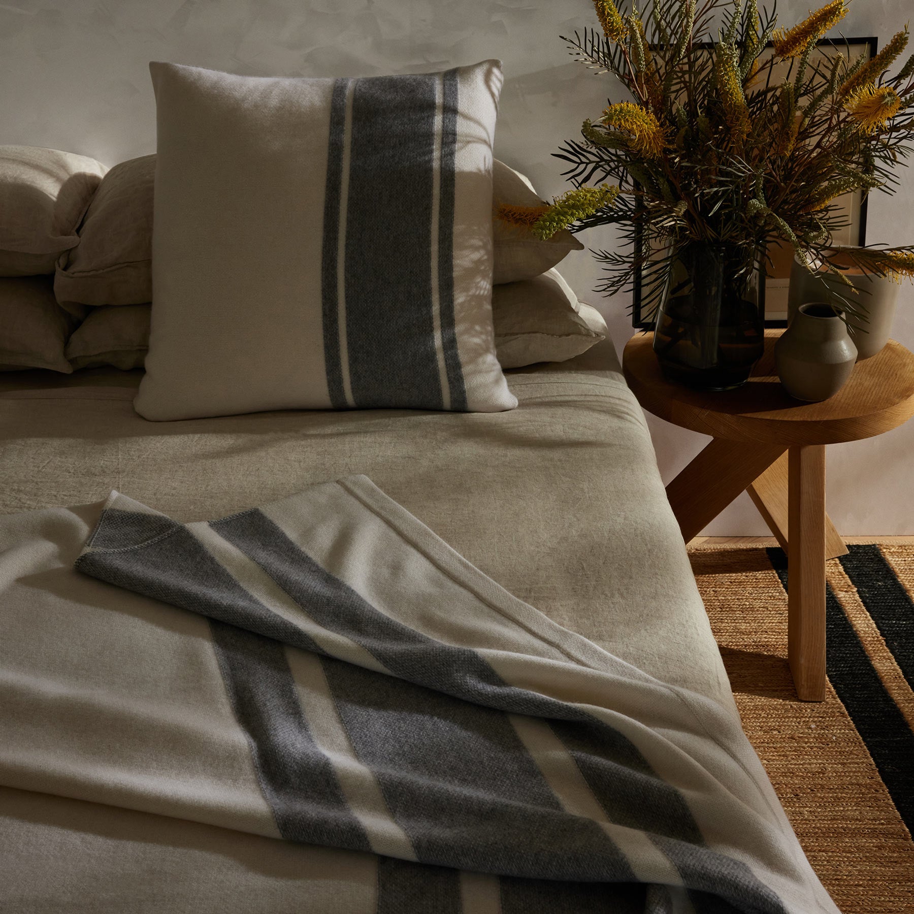 Baja Stripe Knit Blanket - Soft Ivory & Heather Grey Cozy Throw Blanket for Couch, Bed & Home Decor | Perfect for Living Room, Nursery & Gift Giving